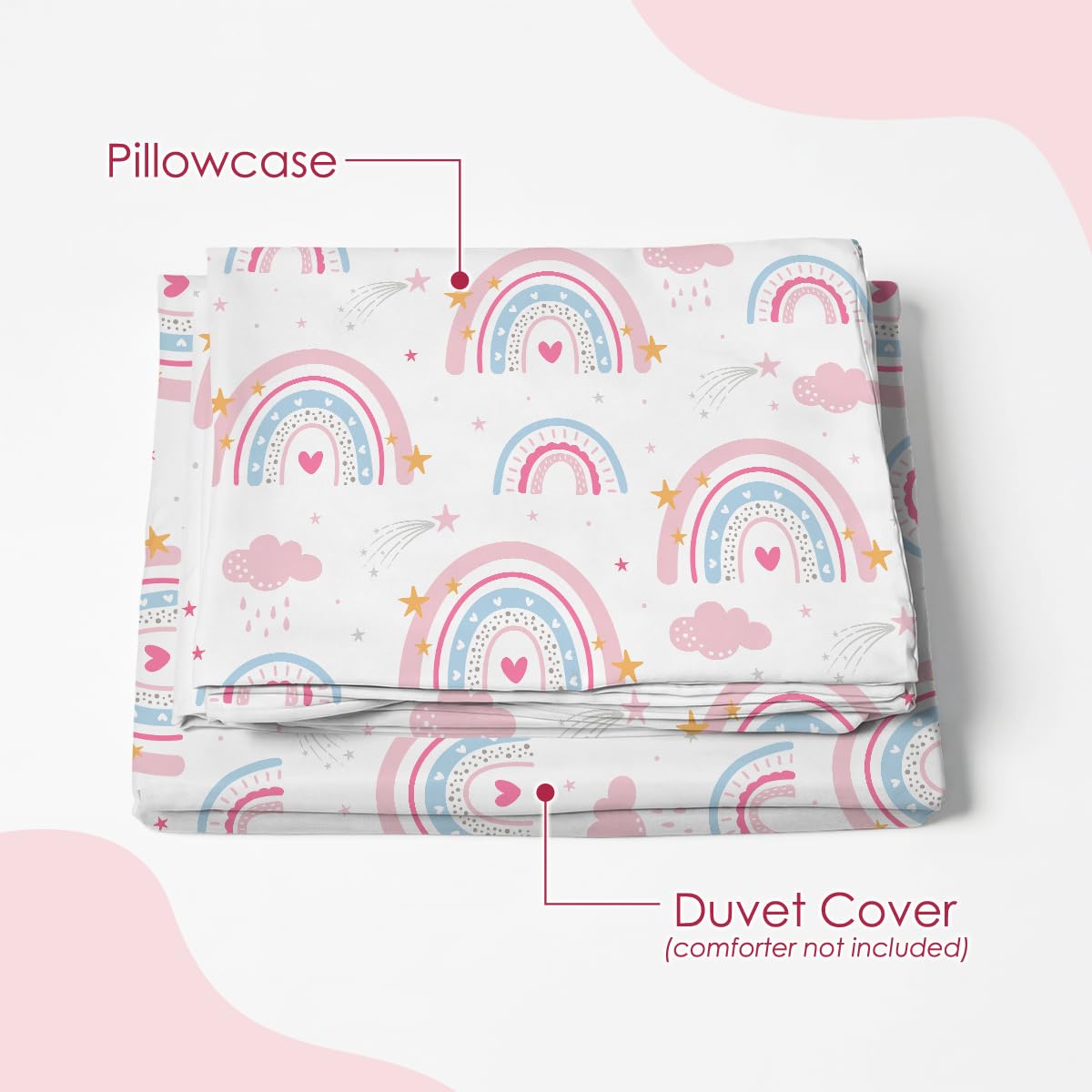 SANDJEST Rainbow Duvet Cover Sets Full Size for Kids Girls, Incude 1 Polyester Comforter Cover 80x90 Inches and 2 Pillowcases 20x26 Inches, Comforter Not Included, Gift for Christmas Birthday