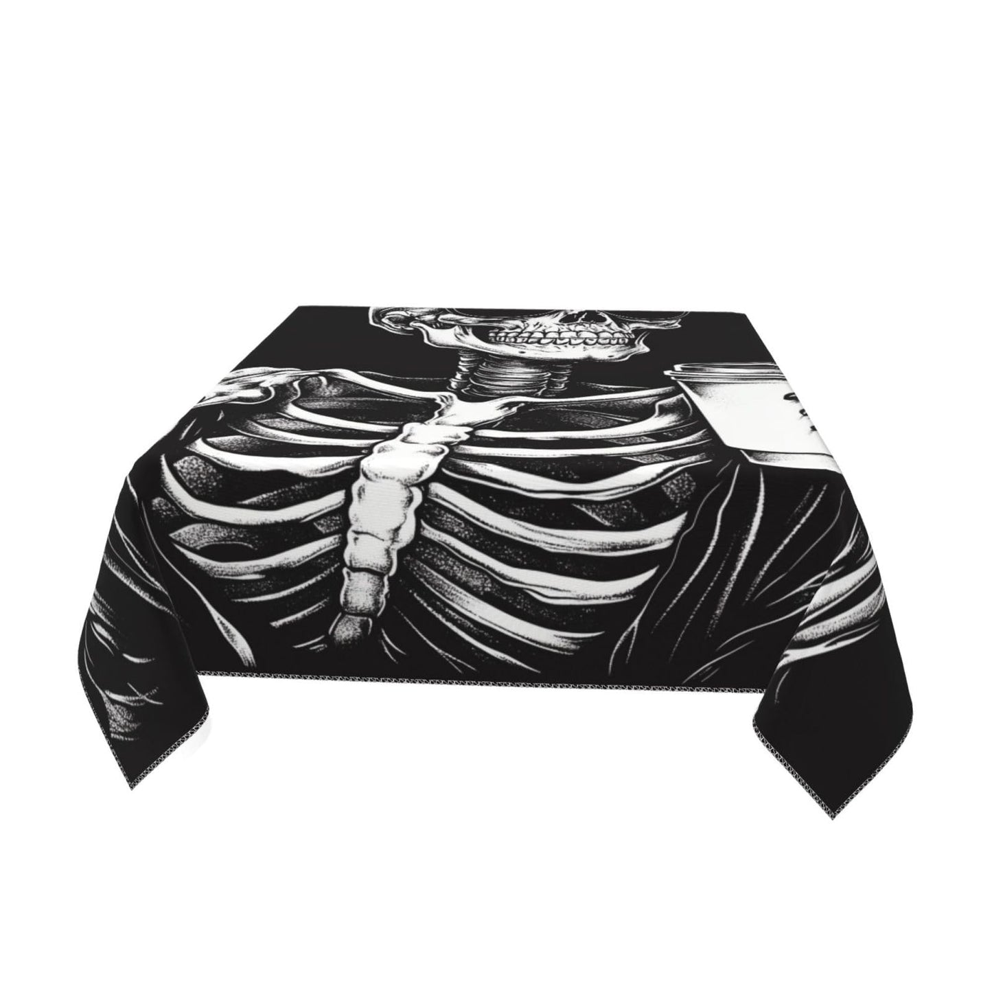 Entemne Square Table Cloth 55x55 Inch Funny Skeleton Coffee Tablecloth Washable Soft Wrinkle Free Dust Proof Card Table Cover for Tea Party Picnic Kitchen Dining Decor