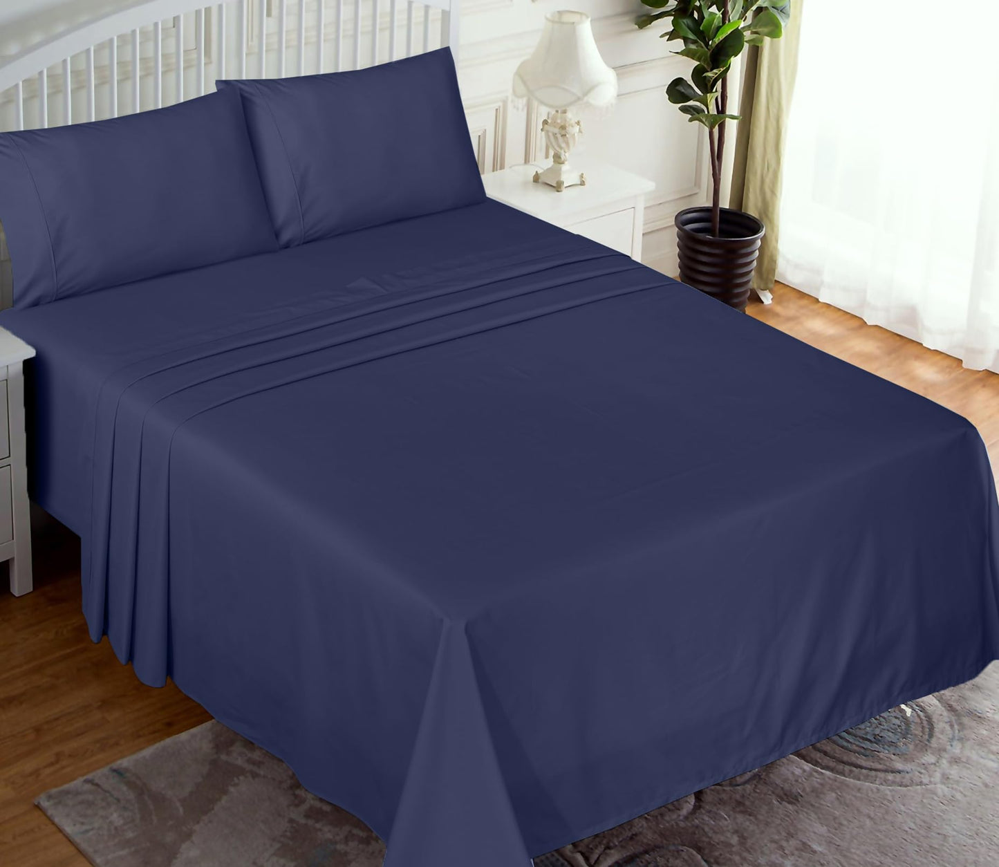 RUVANTI 100% Cotton Percale Sheets, Full Size, Crown Blue