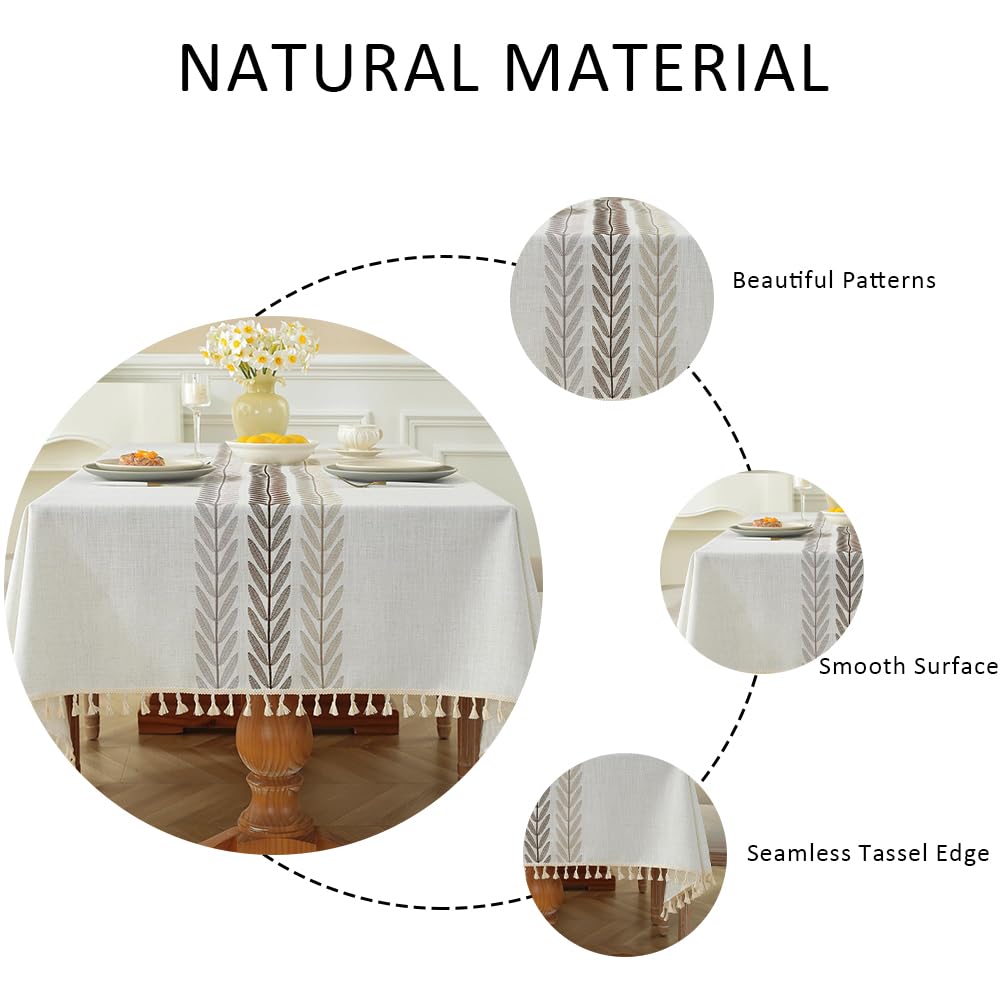 Pahajim Rectangular Cotton Linen Tablecloth Waterproof Wrinkle Resistant Rustic Style Table Cloth Elegant Farmhouse Table Cover for Dining Kitchen Outdoor Picnic,55''x71'',4-6 Seats