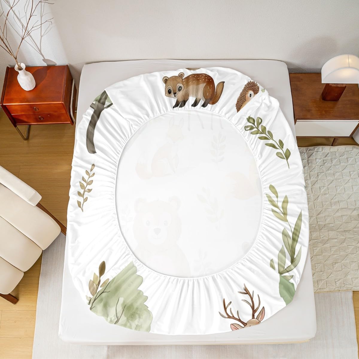 jejeloiu Woodland Animals Bedding Sheets Queen Size Bear Fox Bed Sheet Set for Kids Boys Girls Neutral Theme Fitted Sheet Forest Animal Bed Cover 3Pcs,1 Fitted Sheet+2 Pillow Sham（No Flat Sheet）