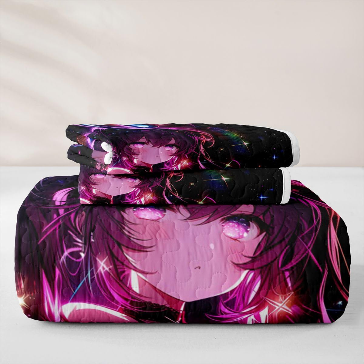 Erosebridal Cute Bunny Girls Quilts Twin Size - Japanese Anime Girl Bedspread Coverlet Set, Cartoon 3D Quilt Coverlets 2Pcs (Only 1 Pillowcase)