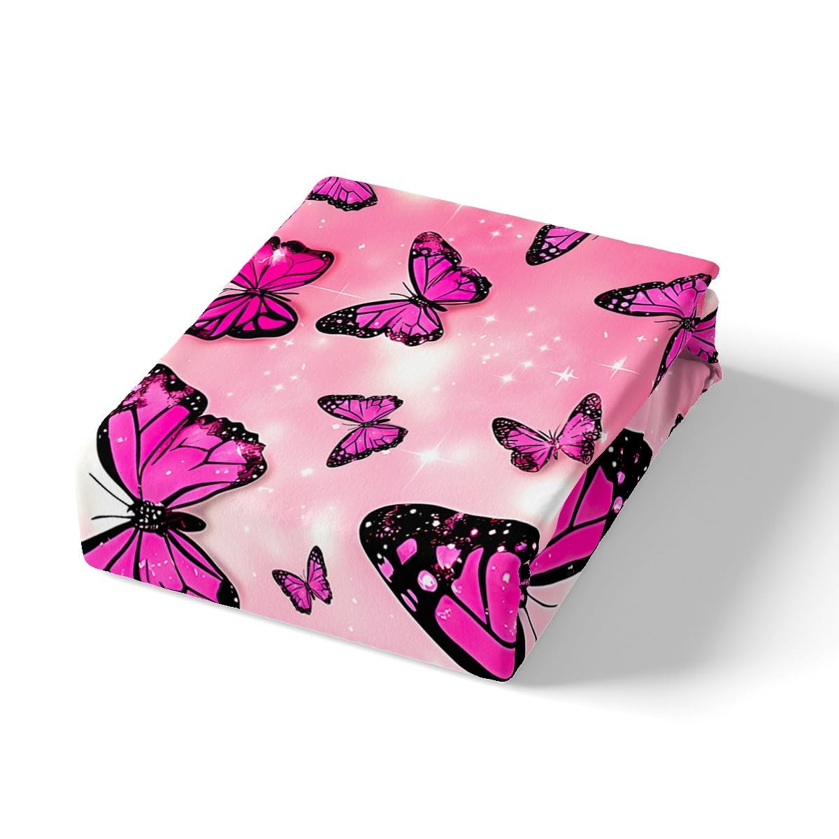 Feelyou Boys Girls Butterfly Bed Sheet Set Full Size, Valentine's Day Bedding Set Glitter Fitted Sheet Kids Romantic Teens Bed Cover Bedroom Decor Bed Set 3Pcs (No Flat Sheet)