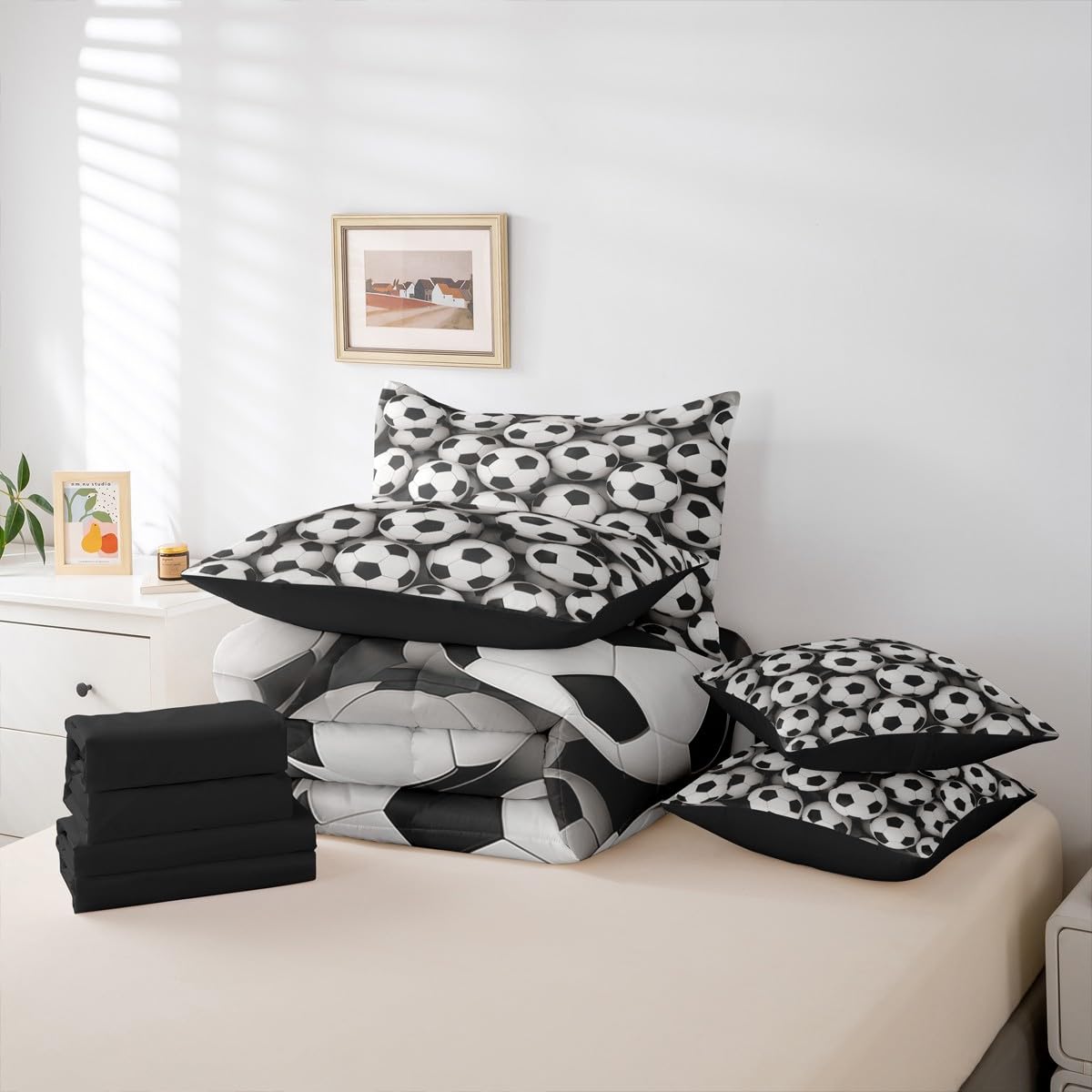 Erosebridal Football Full Comforter Set 7 Pieces, Soccer Match Bed in A Bag for Bedroom, Sport Theme Athletes Bedding Set with Comforters, Sheets, Pillowcases Kid Men Boy Room Decor