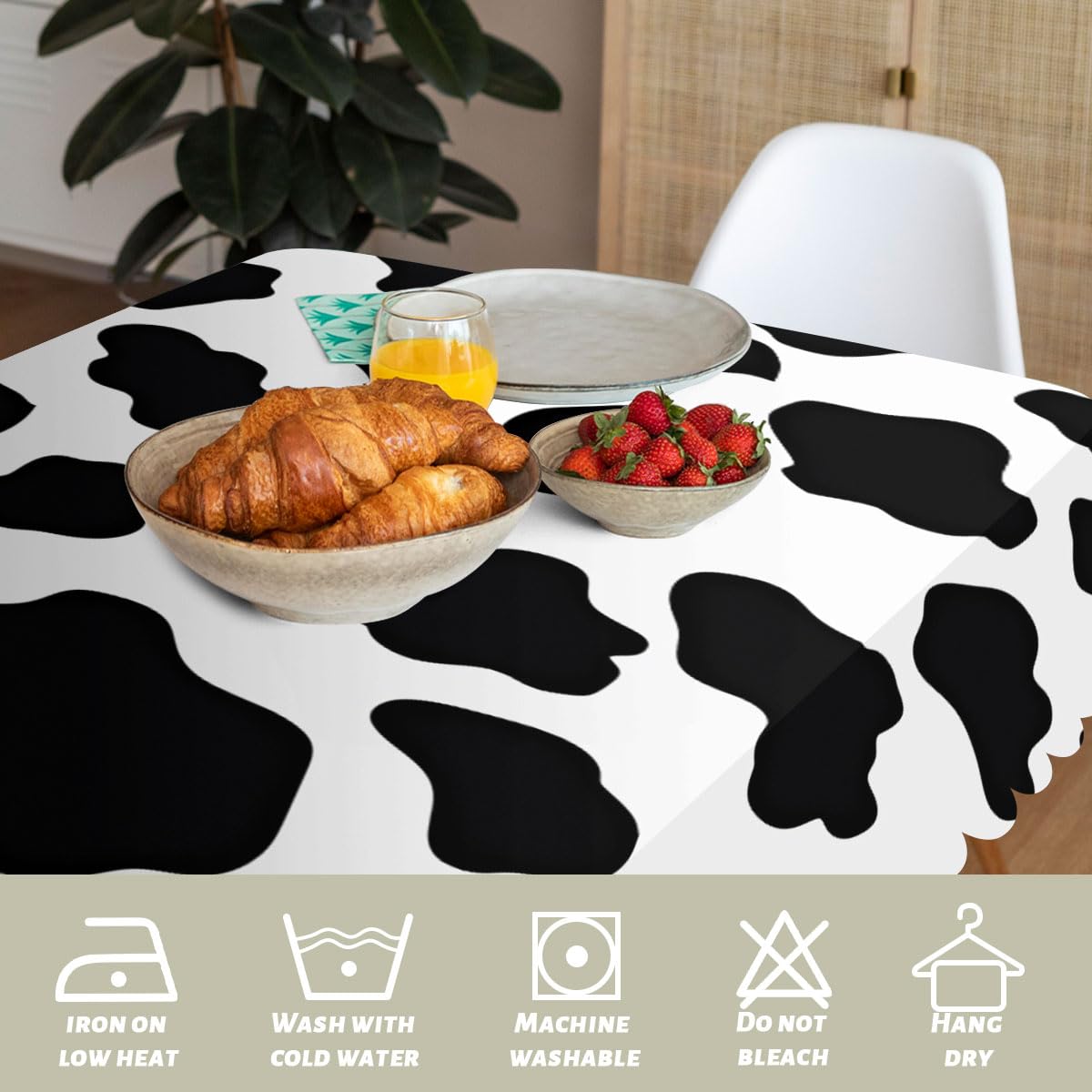 Cow Print Decorative Rectangle Table Cloth Black and White Cow Farm Animal Rectangle Table Cover Anti-Oil Tablecloth for Dining Tables, Parties, Wedding and Banquet Decoration 52 x 70 Inch 4-6 Seats