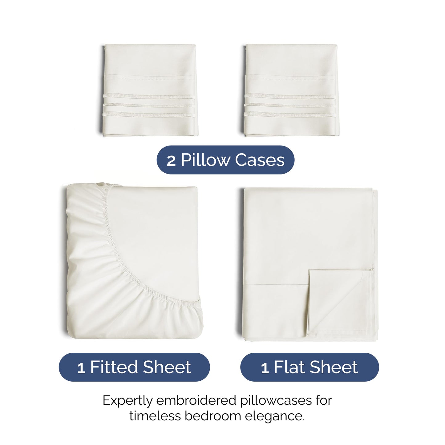 Queen Size 4 Piece Sheet Set - Ultra Soft & Cooling Bed Sheets - Fits 8 to 16 inch Mattress - Wrinkle Free & Fade Resistant with Deep Pockets - Breathable, Comfy Hotel Luxury Bedding - Antique White
