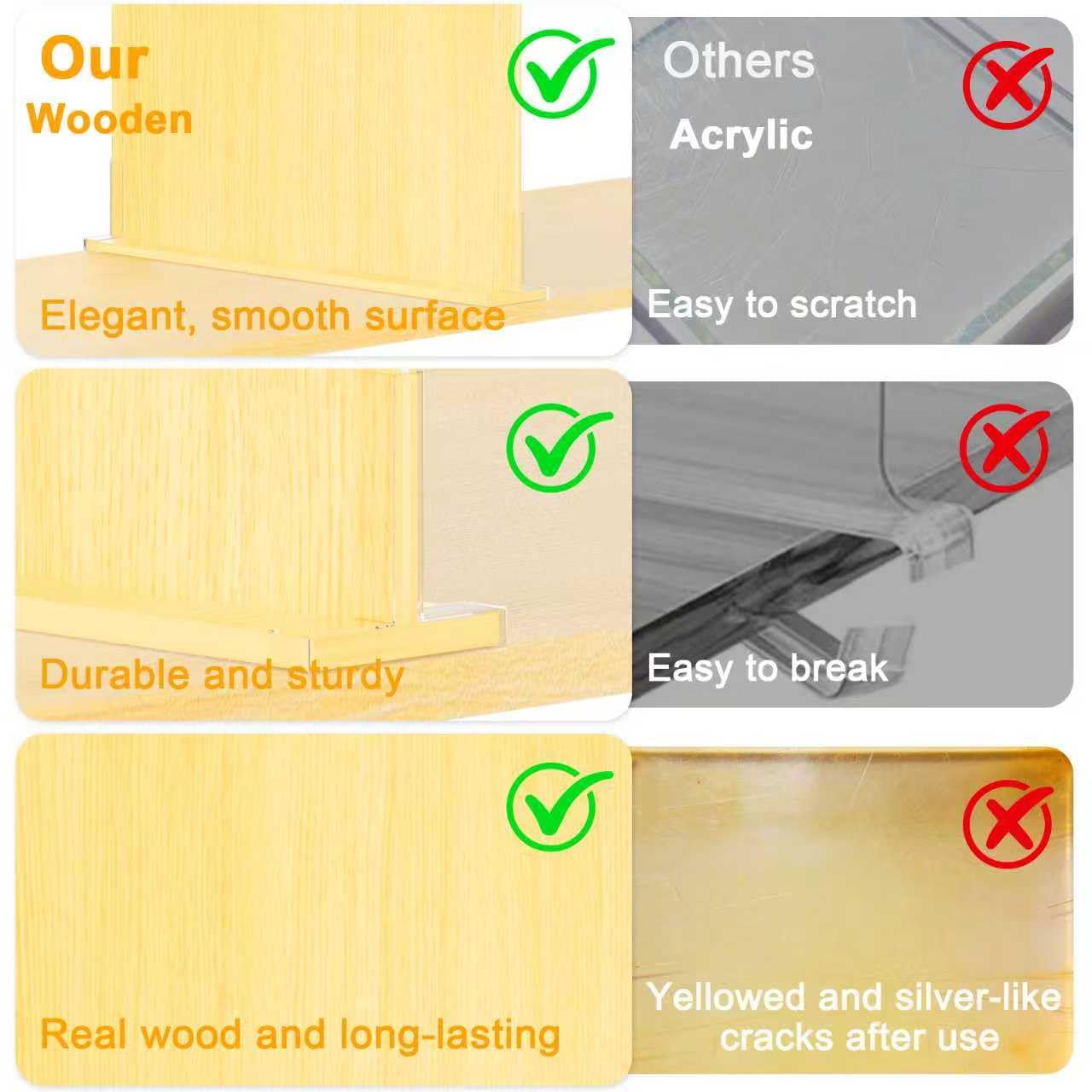 Evjocoh 8 Pcs 12 Inches (Extra High) Wooden Shelf Dividers Adjustable Purse Bag Clothes Organizer for Closet Shelf and Countertop (8, 11 * 12 inches)