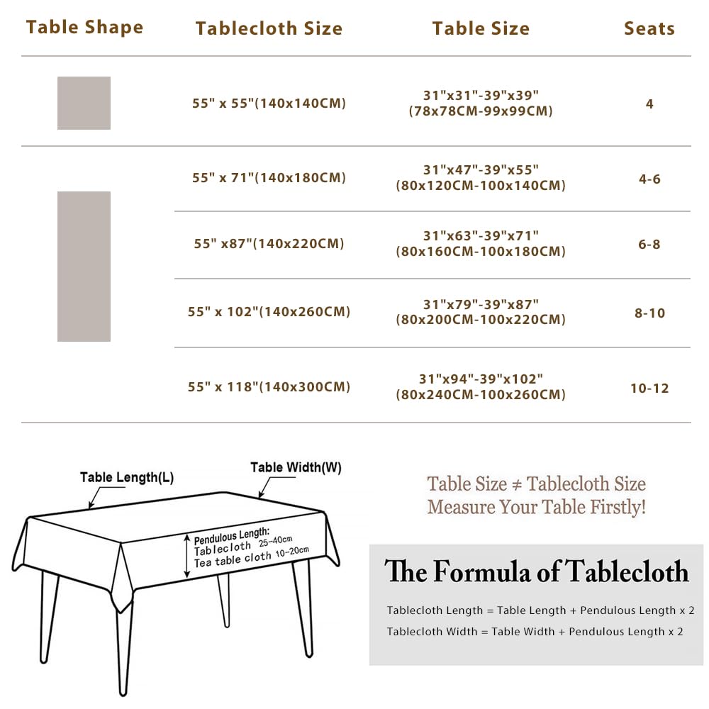 Pahajim Rectangular Cotton Linen Tablecloth Waterproof Wrinkle Resistant Rustic Style Table Cloth Elegant Farmhouse Table Cover for Dining Kitchen Outdoor Picnic,55''x55'',4 Seats