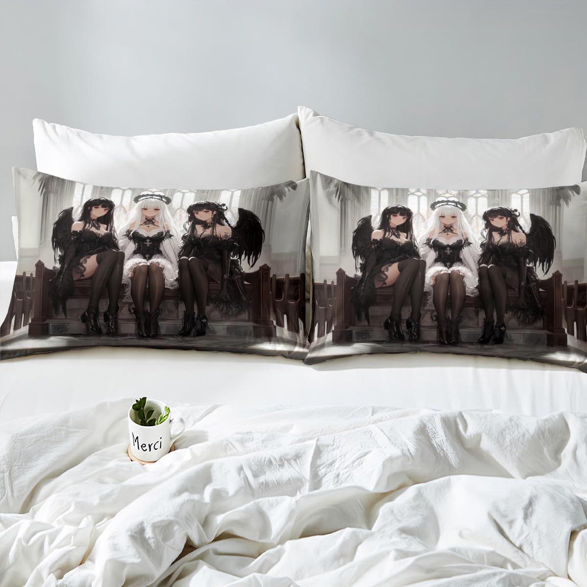 Erosebridal Japanese Anime Full Size Bedding Set, Anime Girl Bed Sheets Kawaii Japanese Style Fitted Sheet Cartoon Japan Animation Bed Set for Boys Youth Teens Adult Women Bedroom Decor