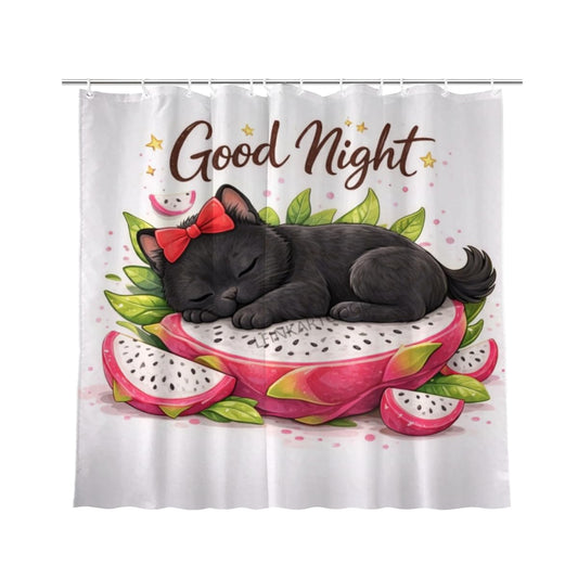 LFINKARTGOGO Cute Black Cat Shower Curtain Good Night 72x72 with 12 Hooks Bathroom Decor Waterproof Washable Polyester for Home Bathroom