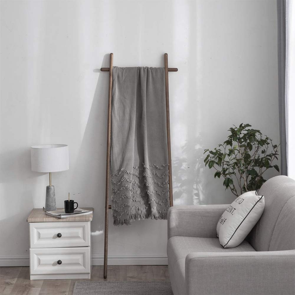 Simple&Opulence 100% Cotton Throw Blanket for Bed, Couch, Tufted Zigzag Knit Woven Boho Blanket with Tassels Soft Lightweight Breathable Cozy Blanket Farmhouse Decoration for All-Season(Grey)