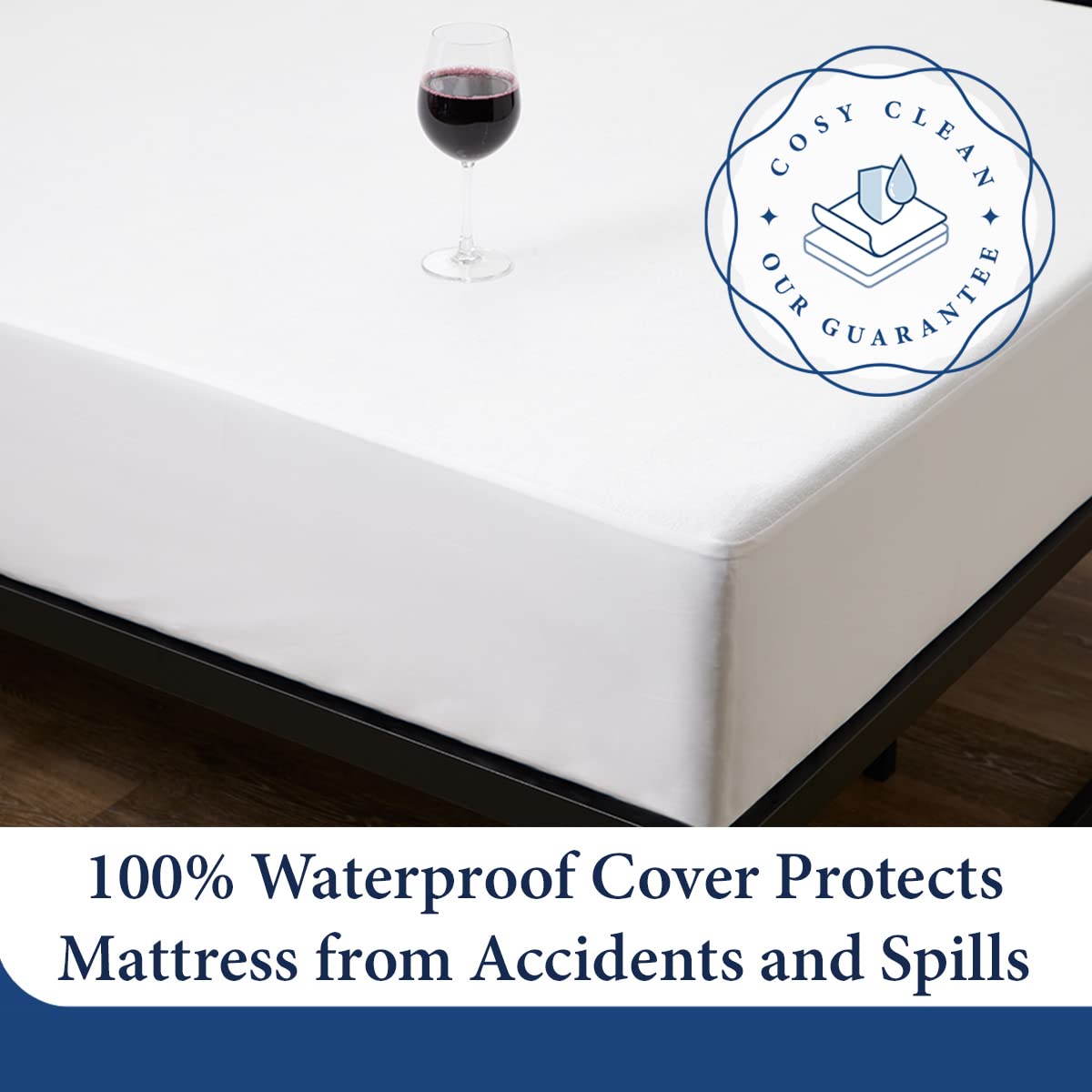 Cosy House Collection Luxury Mattress Protector - Blend of Rayon Derived from Bamboo - Master Bedroom Essentials - Ultra Soft Comfort, Stays Cool & Quiet - Premium Fitted Sheet Style (Queen) White