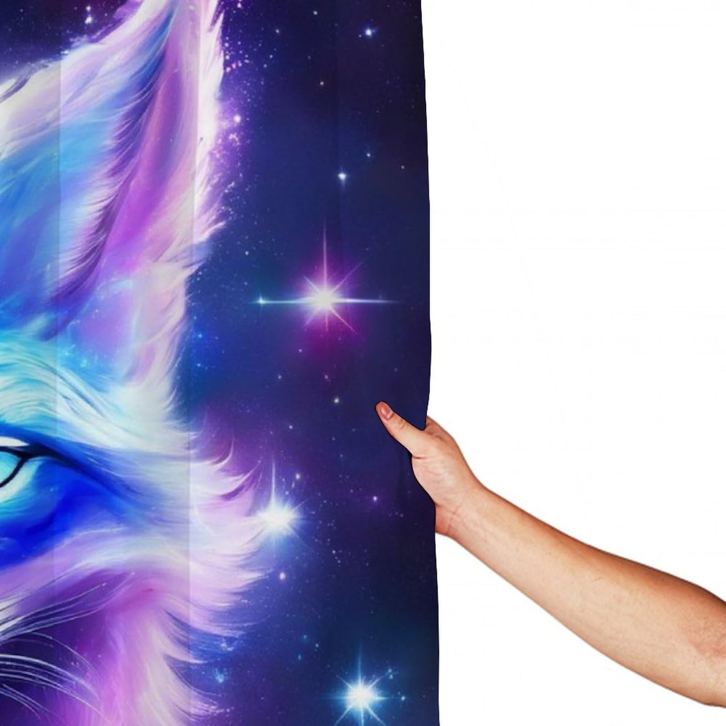 Bathroom Shower Curtain Set, Purple Blue Fox Galaxy Starry Sky Water Resistant Fabric with Curtain Hooks, 72"x 70"