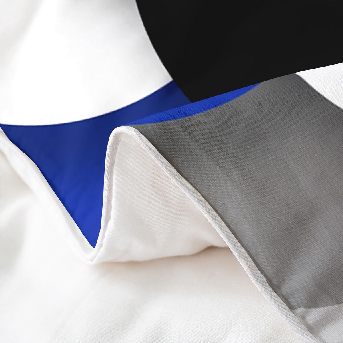 jejeloiu Kids Blue Black White Geometric Bedding Set Queen Size Abstract Art Duvet Cover 100% Cotton for Boys Girls Abstract Comforter Cover（No Comforter）