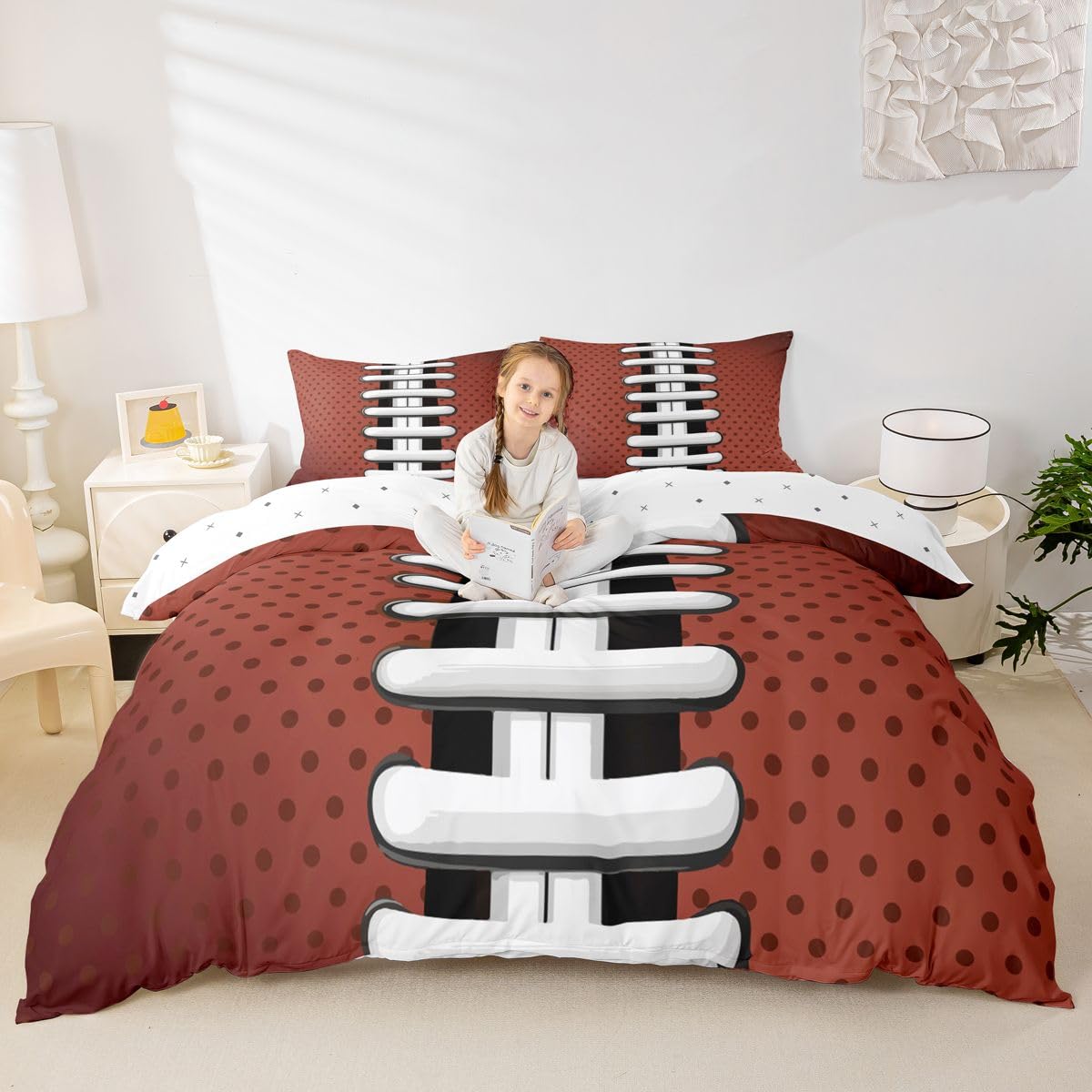 Feelyou Football Duvet Cover Set for Kids Boys Teens Orange Rugby Printed Comforter Cover Sports Rugby Bedding Set 1 Duvet Cover & 2 Pillowcases