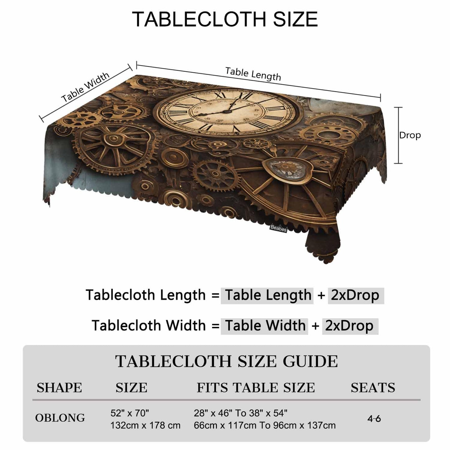 Beabes Clock Gears Tablecloth for Rectangle Tables Rusty Steampunk Clock Gears Brown Picnic Table Cover Indoor and Outdoor Table Cloth Camping Tablecloths for Dinner Kitchen 52"X70"