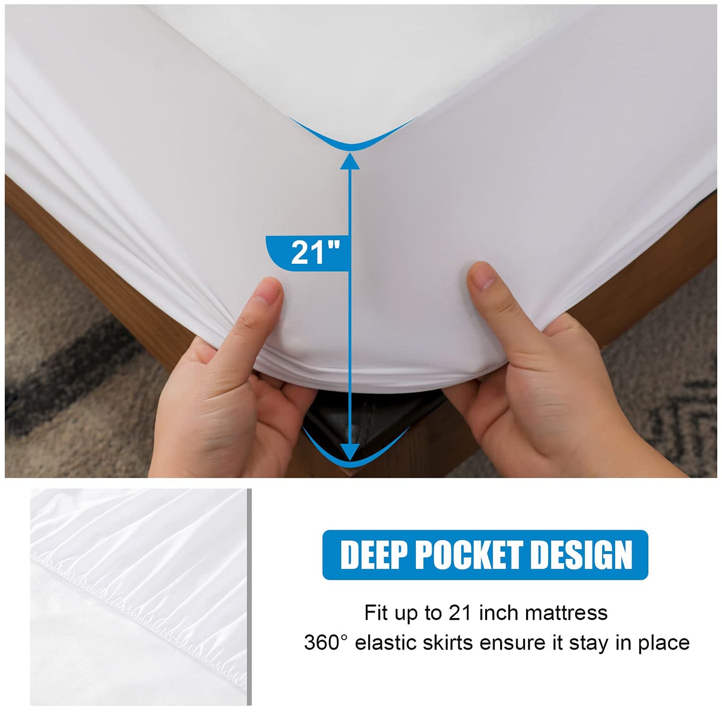 2 Pack Mattress Protector Queen Size 100% Waterproof Fitted Mattress Cover, Breathable Noiseless & Machine Washable Bed Cover Deep Pocket from 5" to 21", Bed Protector for Pets Kids Adults -Vinyl Free