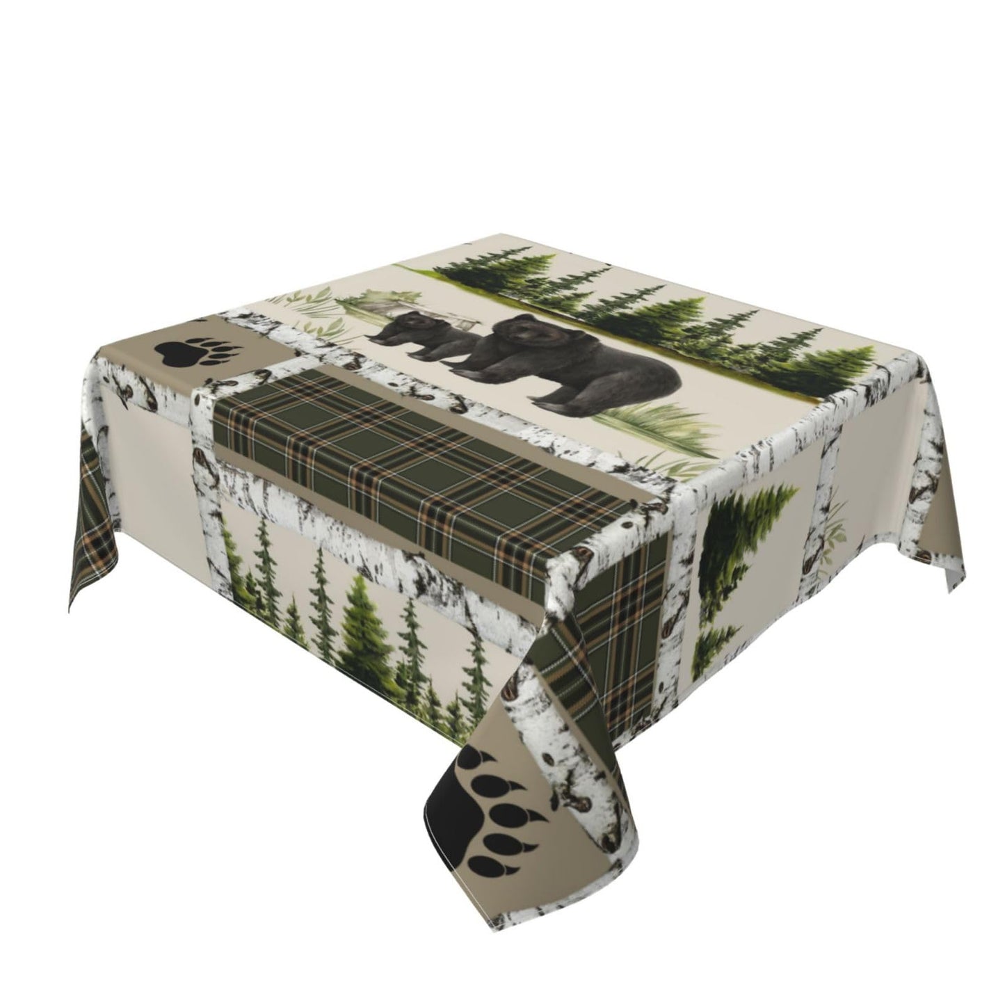 Rustic Country Square Tablecloth,Country Style Farmhouse Lodge Bear Moose Deer Long Table Cloth Washable Table Cover for Kitchen Dining,55"x55"
