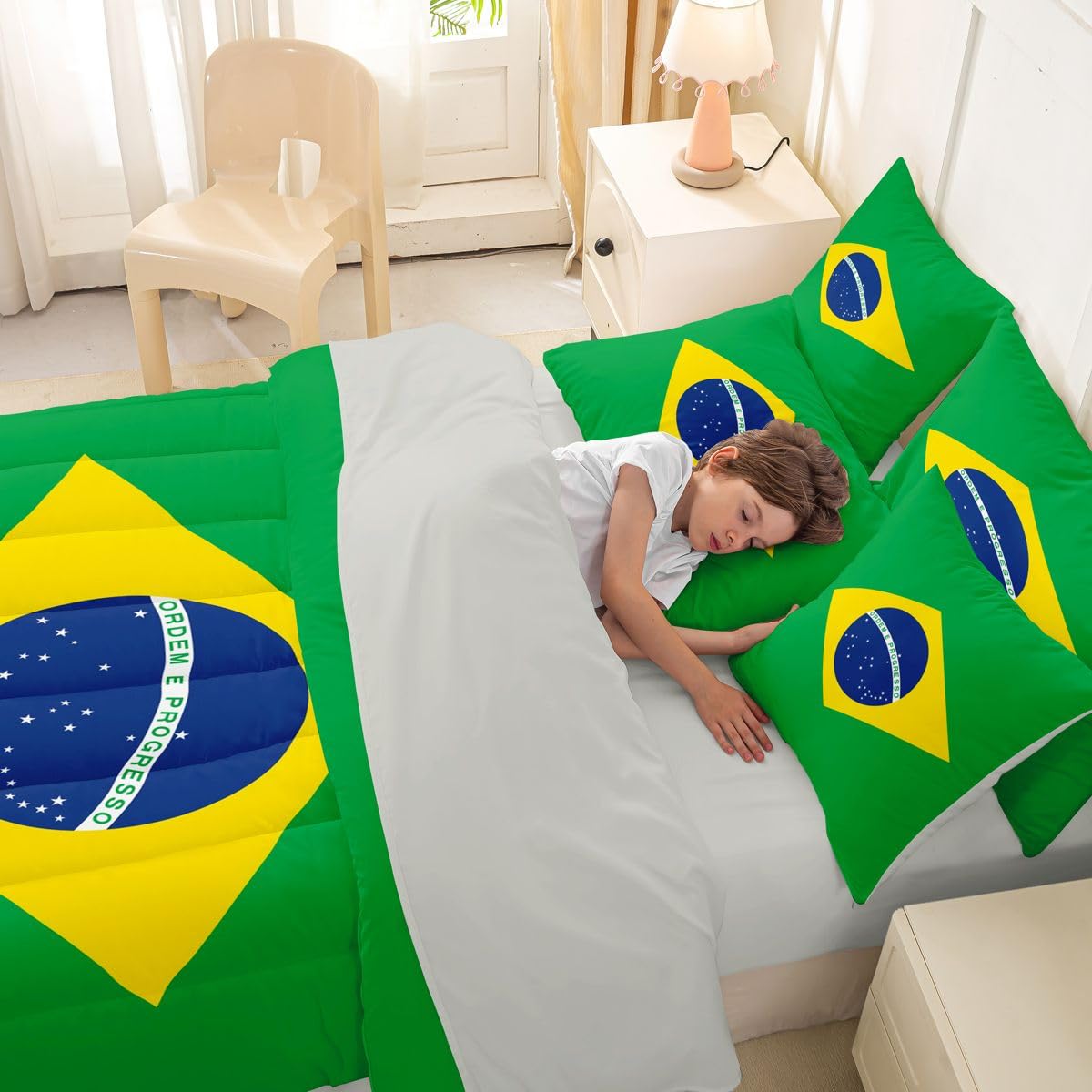 Feelyou Brazil Comforter Set King Size 7 Pieces Brazilian Flag Bedding Set for Kids Boys Girls World Countries Bed in a Bag with Sheets Bedroom Decor All Season Quilted Breathable Soft Lightweight