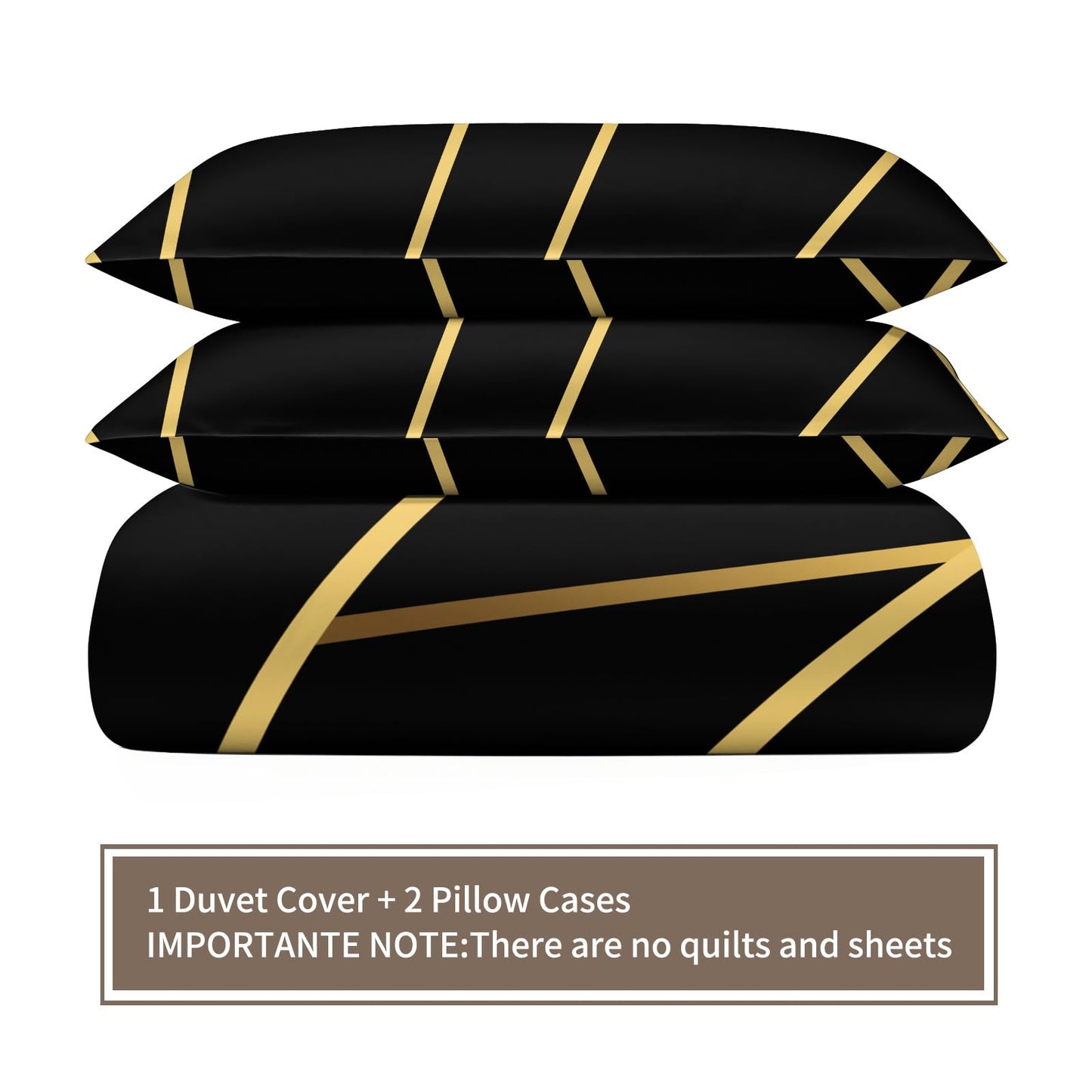 ZAOMIR Geometric Duvet Cover Queen Size, Abstract Modern Geometric Stripes Bedding Set 3 Piece, Black Gold Geometry Lines Patterned Comforter Cover with Zipper Soft Microfiber, 2 Pillowcases