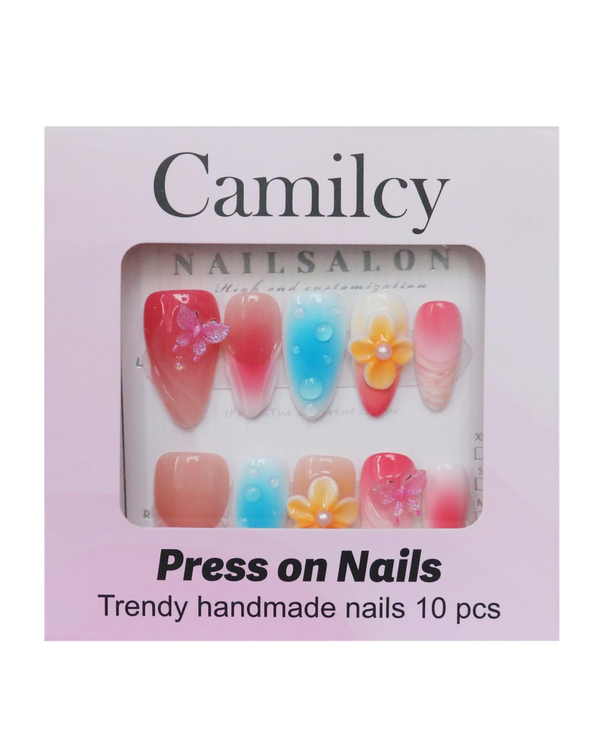 CAMILCY Handmade Nails Press on Long Gradient Blue Black Silver Halloween Star Design Hand painted Reusable Gel UV Finished Pre shaped Artificial False Nails for Women 10pcs 3D Nails (A142, M)