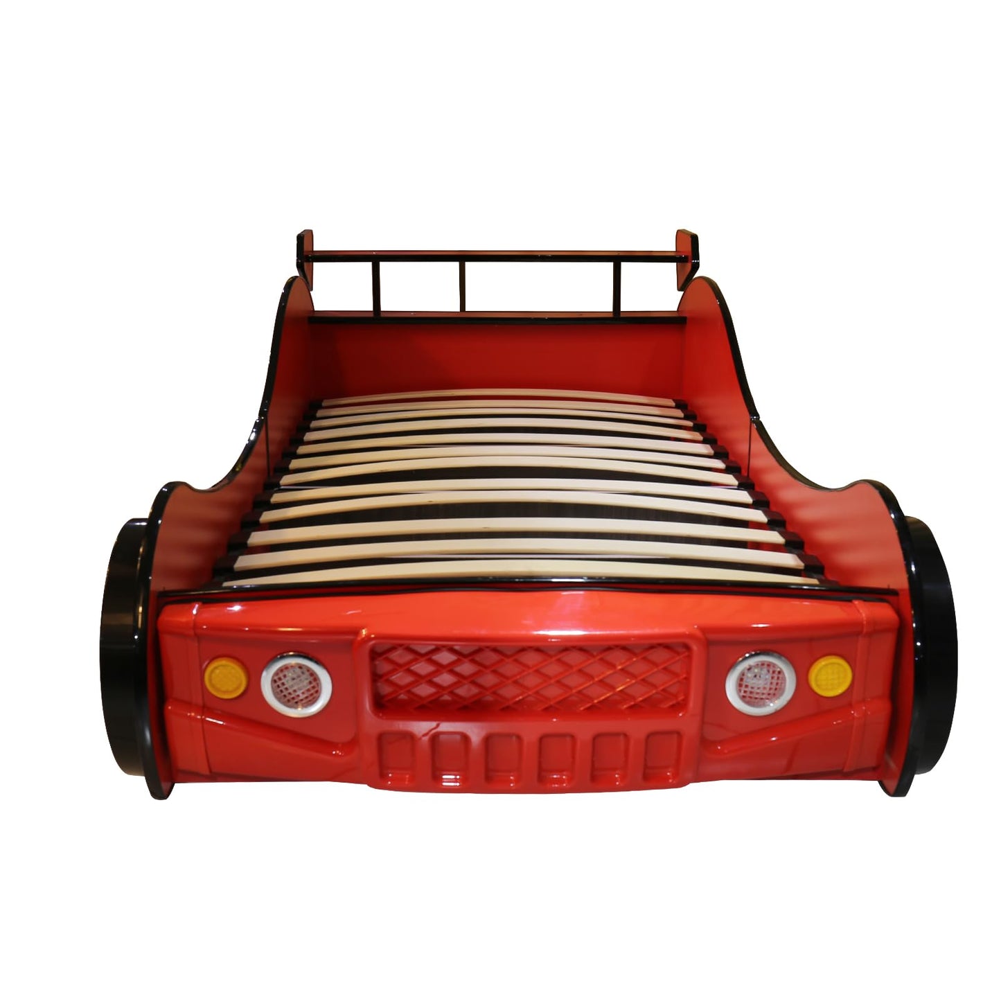 LKTART Twin Size Car Bed for Kids, Race Car-Shaped Wooden Platform Bed Frame with Headboard Wheels and Support Slats for Boys Toddlers Child's Bedroom (Red)