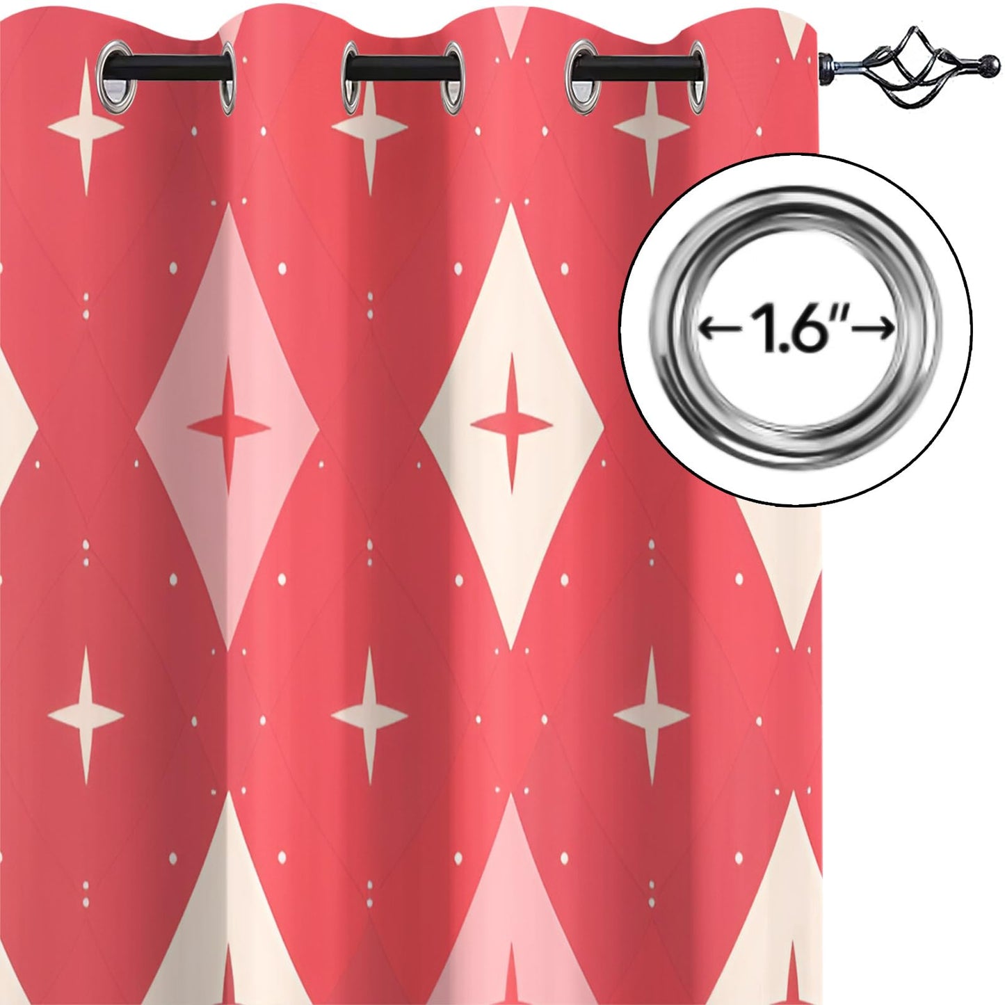 XAFIAUR Rhombus Geometry Blackout Curtains, Shining Stars Curtains for Living Room, Retro Art Black Out Bedroom Curtain Thermal Insulated Grommet Drapes 2 Panels, for Boys Room 31.5" W x 63" L x2