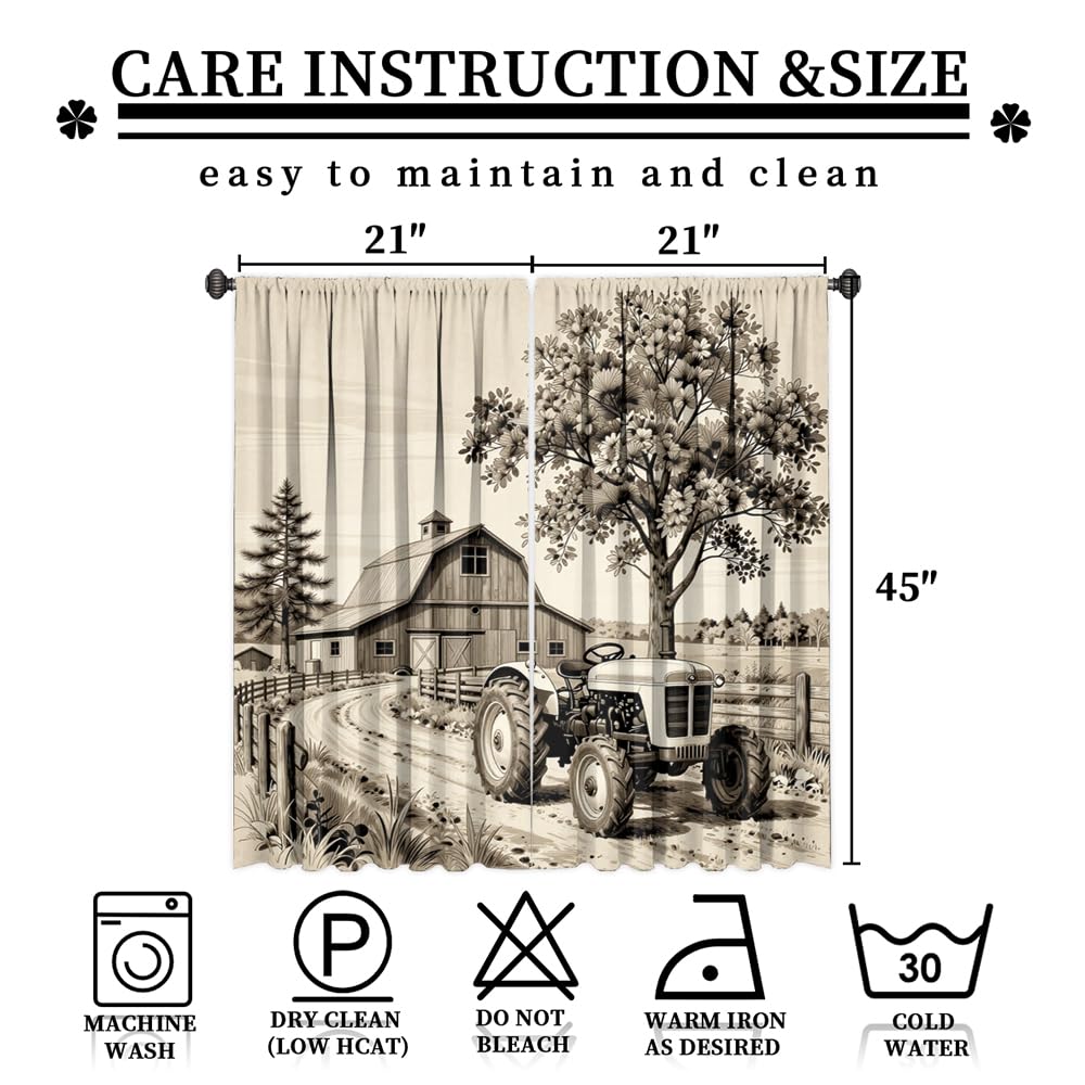 KuracleGH Rustic 70s Farm Tractor Curtains-Vintage Western Farmhouse Old Truck Rod Pocket Back Tab Window Drapes,Cabin Harvester Barn Thermal Insulated Blackout Curtain,2pcs,Each 21“W x 45”L