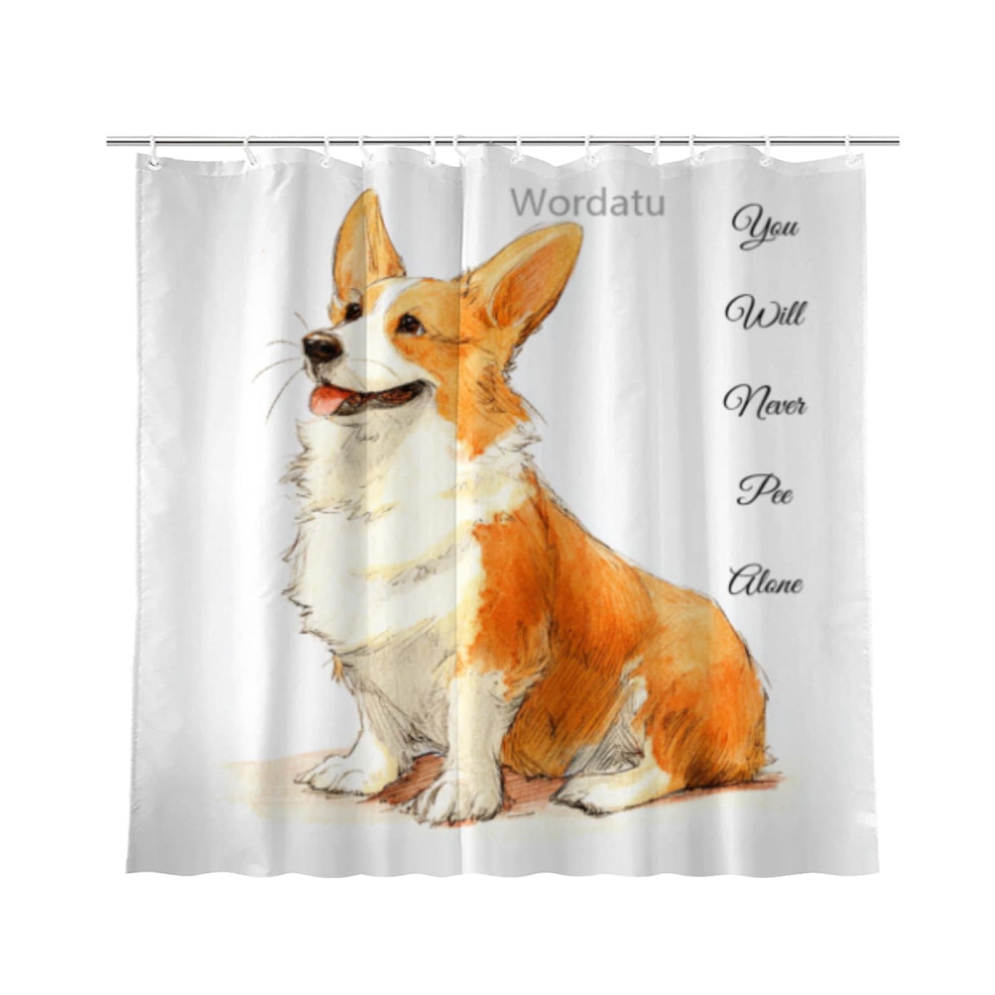 Wordatu Corgi Shower Curtain You Will Never Pee Alone Decor Fabric Bathroom Curtains, Kids Children Rustic 72x72 with 12 Hooks