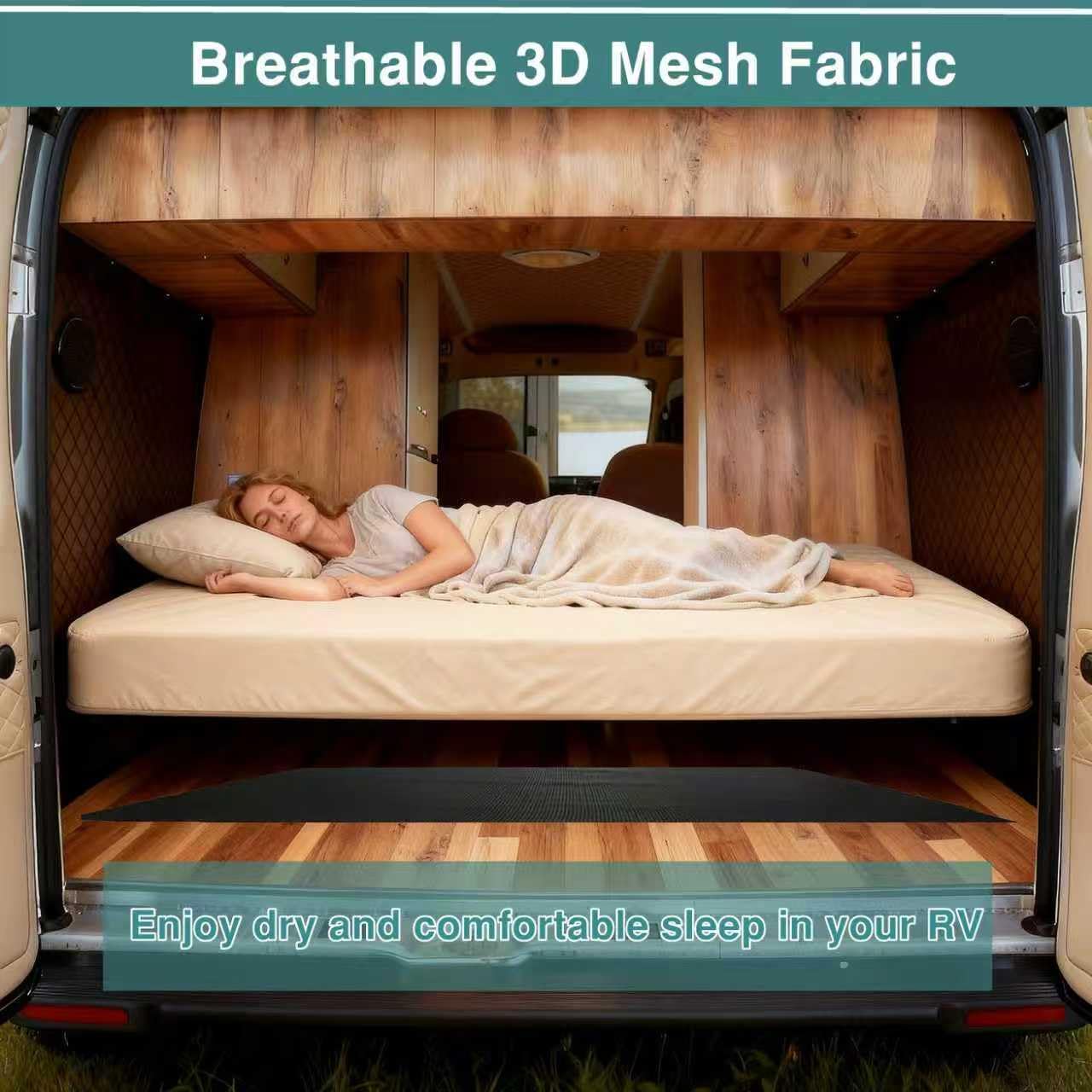 Queen Size RV Mattress Underlay Moisture Barrier, Breathable RV Under Mattress Ventilation, 3D Air Meshfiber Under Mattress Pad RV Accessories Keeps Beds Dry for Campers ( 80'' x 60'') (Black, Queen)