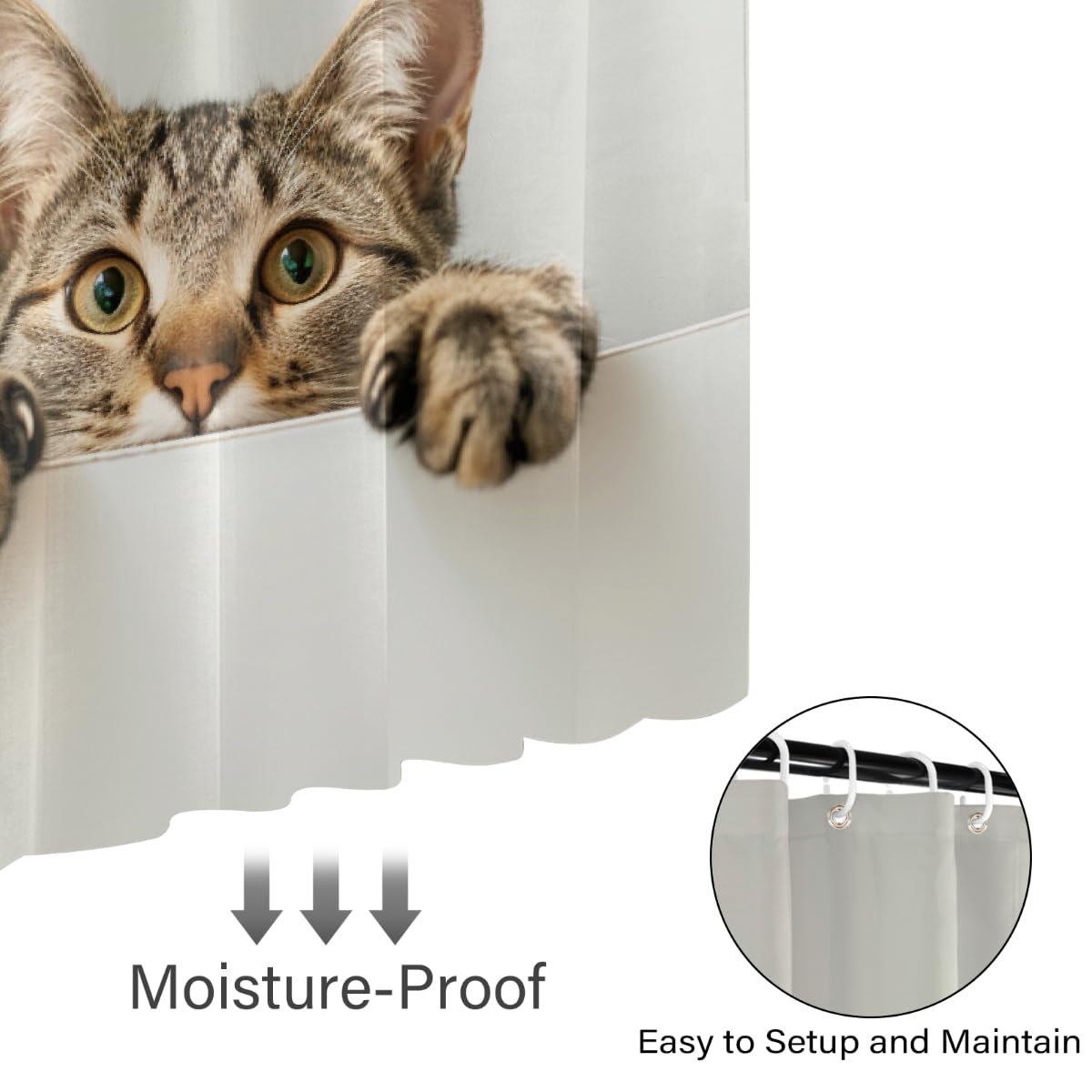 Ivolege Shower Curtain with Hooks, Tabby Cat Shower Curtain