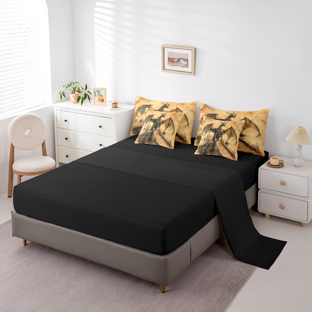 Erosebridal Magical Dragon Comforter Set King,Ancient Animal Bedding Set 7Pcs for Kids Boys Girls,Castle Bed in a Bag