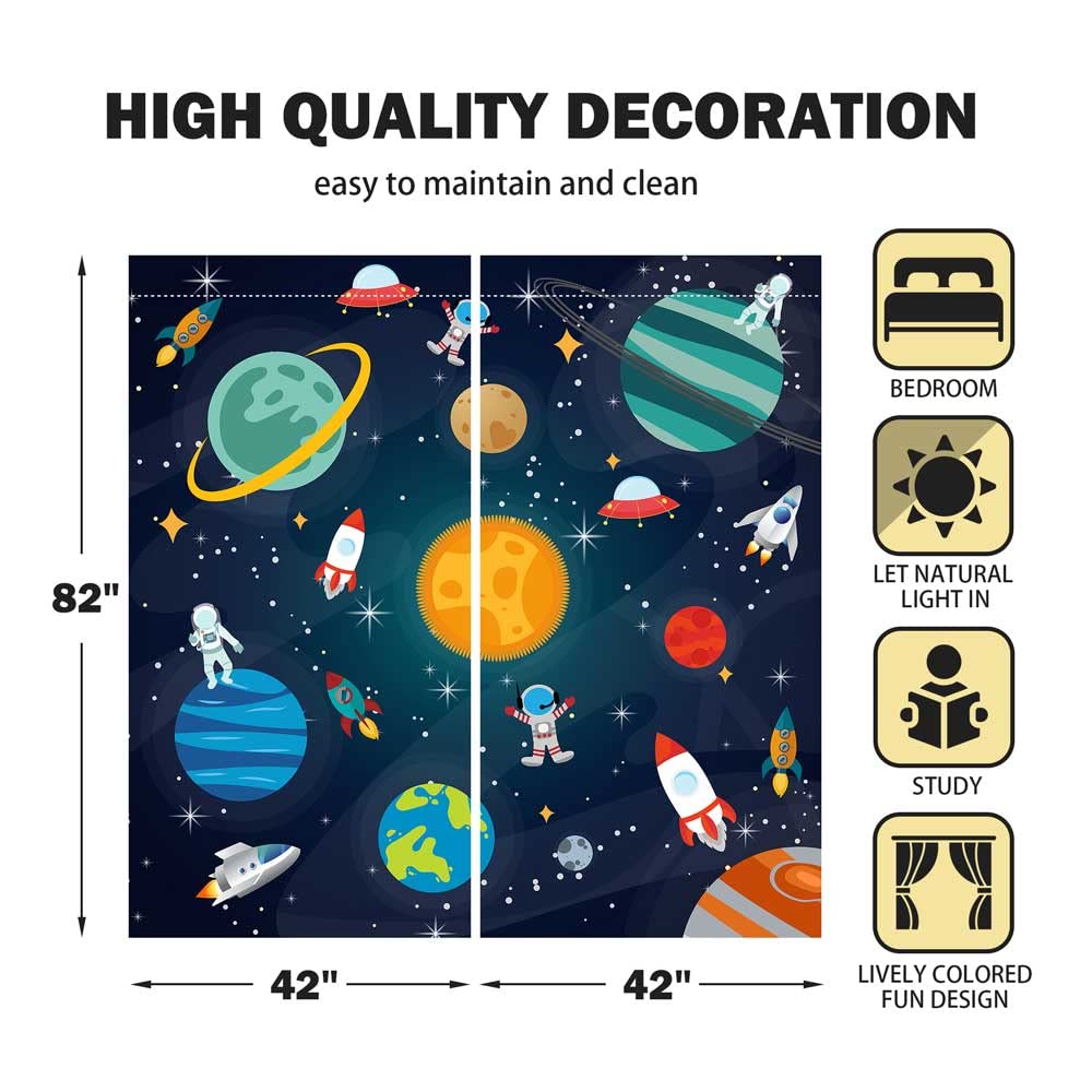 Yilinata Outer Space Window Curtains for Kids Boys Girls Universe Planet Galaxy Astronaut Baby Living Room Bedroom Nursery Toddler Home Rod Pocket Drapes Party Decor Durable Fabric 84 in x 84 in