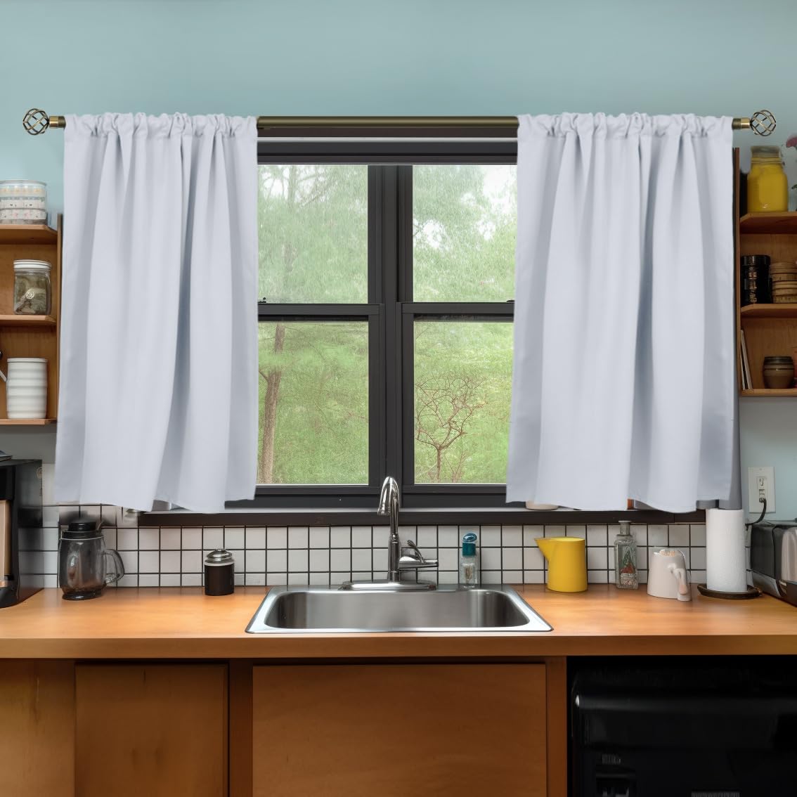 BGment Short Kitchen Window Curtains 36 Inch Length - Rod Pocket Thermal Insulated Drapes Privacy for Cafe Rv Bathroom Window, Greyish White, 2 Panels, 42 x 36 Inch