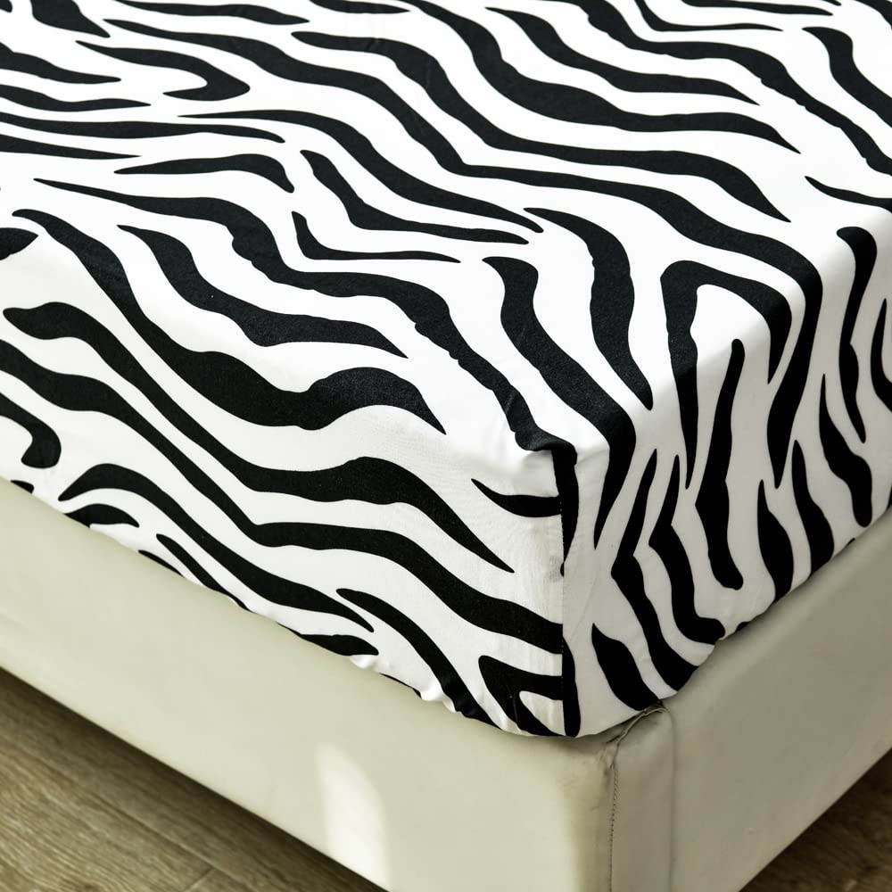 Black White Leopard Print Fitted Sheet Twin Girls Women Luxury Cheetah Print Bed Sheet Set Kids Bedroom Wild Animal Decor Bed Cover with Deep Pocket Fitted Sheet Stripe Lines Bed Set (No Flat Sheet)