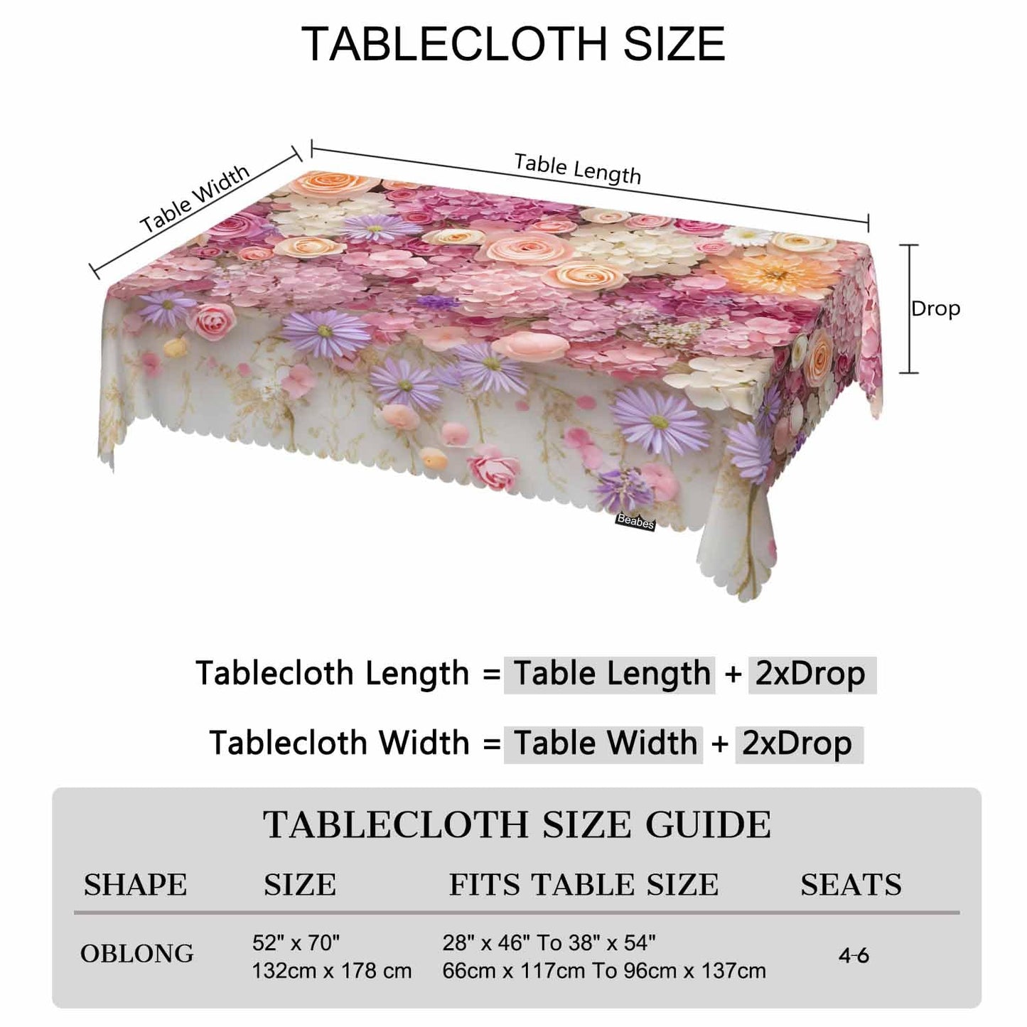 Beabes Rose Dinner Tablecloth Table Cover, Pink Wall Floral Roses Peonies Blossom 52x70 Inch Table Cloth Dust-Proof Table Cover Protector for Home Restaurant Picnic Camping BBQ