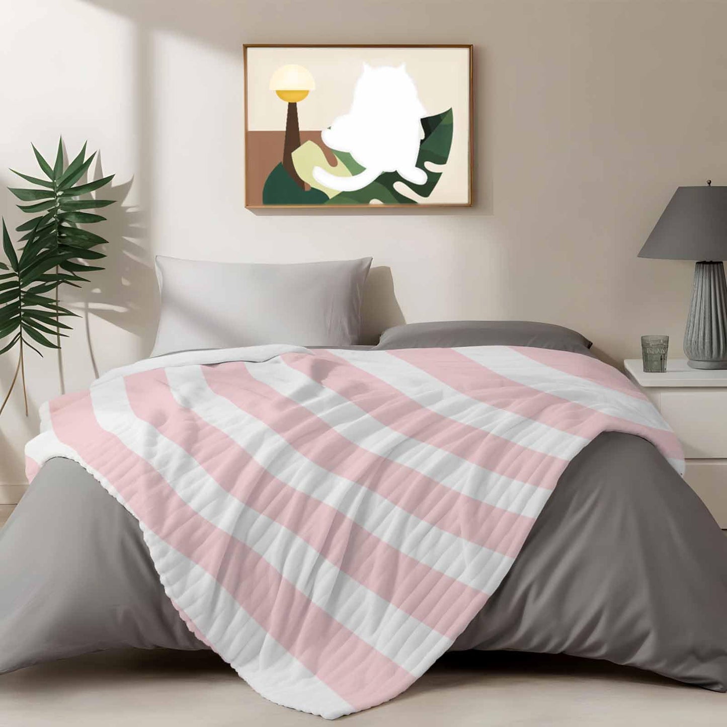 Pink Striped Throw Blanket, Farmhouse Vertical Stripes Fluffy Soft Blankets for Couch Bed Travel, Simple Plush Microfiber Striped Flannel Modern Blankets, Lightweight Sofa Blankets 30"x40"