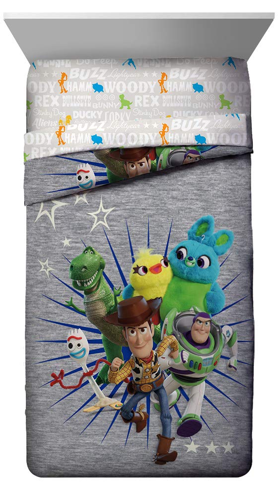 Jay Franco Disney Pixar Story 4 All The Twin/Full Comforter & Sham Set - Super Soft Kids Reversible Bedding Features Woody & Buzz Lightyear - Fade Resistant Microfiber(Official Disney Pixar Product)