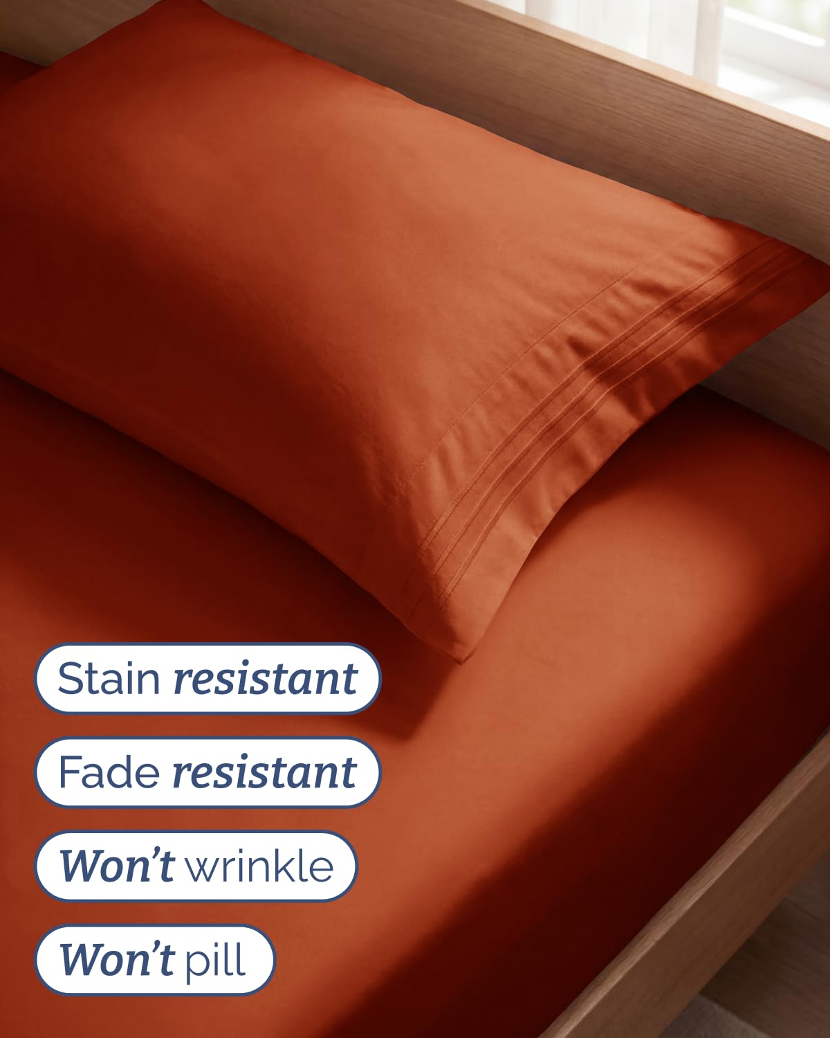 Twin Size 3 Piece Sheet Set - Comfy Breathable & Cooling Sheets - Hotel Luxury Bed Sheets for Women and Men - Deep Pockets, Easy-Fit, Soft and Wrinkle Free Sheets - Terracotta Oeko-Tex Bed Sheet Set