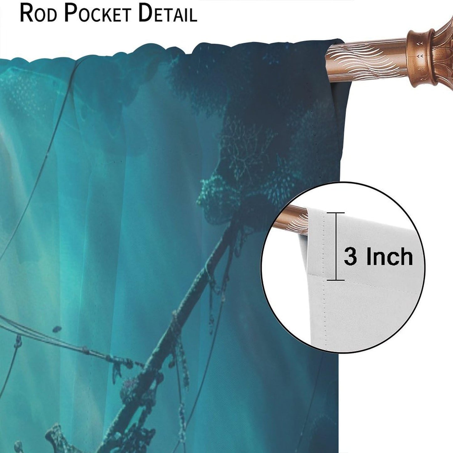 TOWINSFB Ancient Pirate Ship Blackout Curtains, Fish Shoal Mysterious Undersea World Coral Home Decor Rod Pocket Window Drapes for Living Room Bedroom - 42" W x 63" L