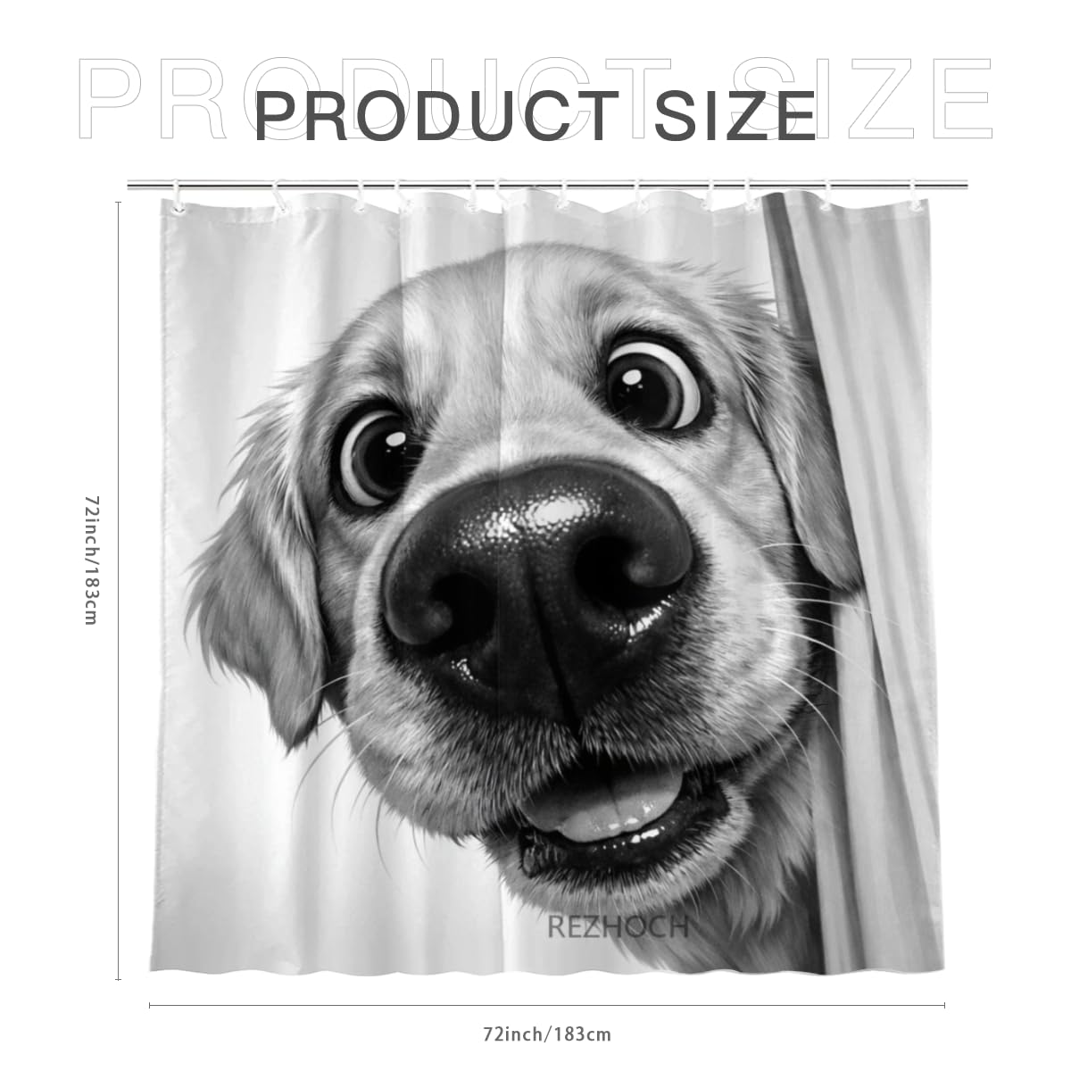 REZHOCH Funny Black and White Golden Retriever Shower Curtain 72x72Inch,Cute Animal Bathroom Decor,Modern Minimalist Grey Art Waterproof Fabric Kids Adults Bath Curtain Set with Hooks