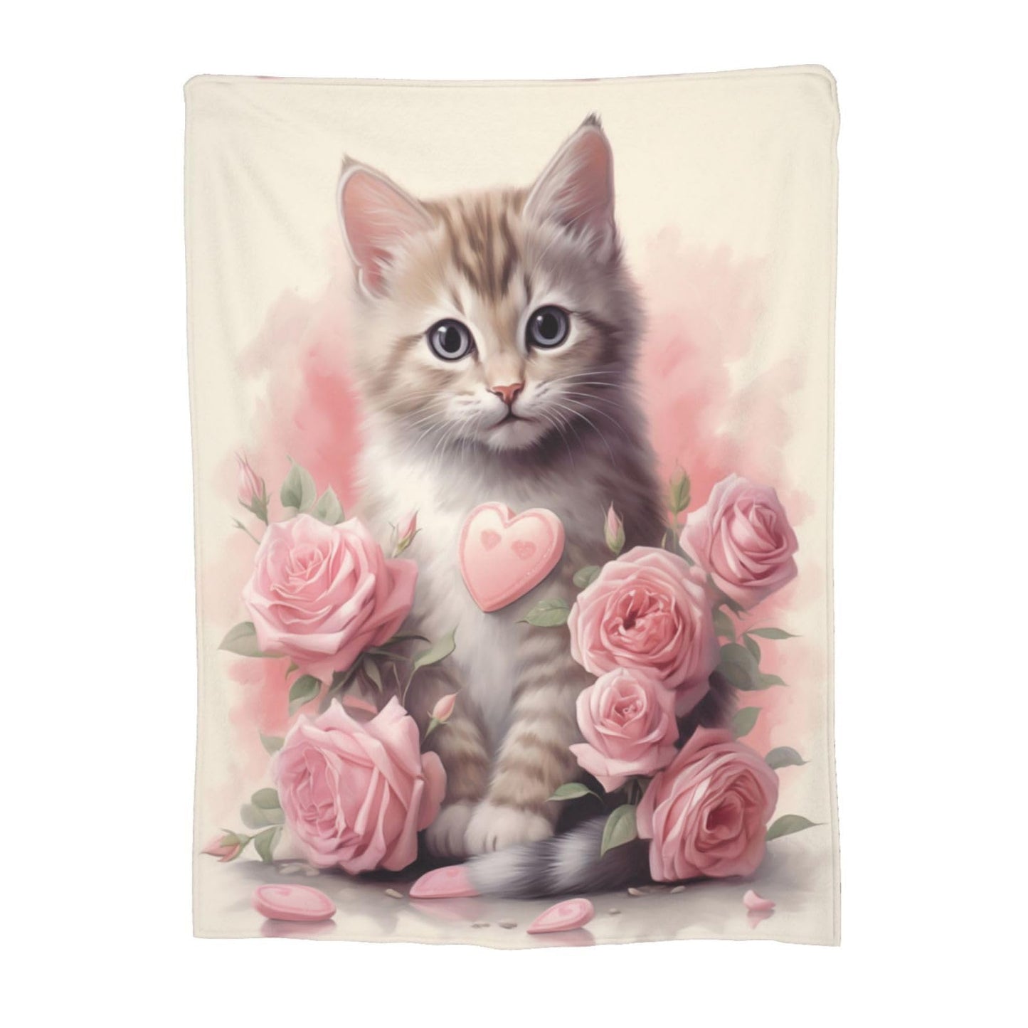Turamurra Cute Cat Blanket Pink Rose Flowers Kitty Blankets for Mom Girls Women Cat Gifts Flannel Soft Warm Cozy Fuzzy Throw Blankets for Bed Sofa Decor Valentine Day Gifts 50"x60"