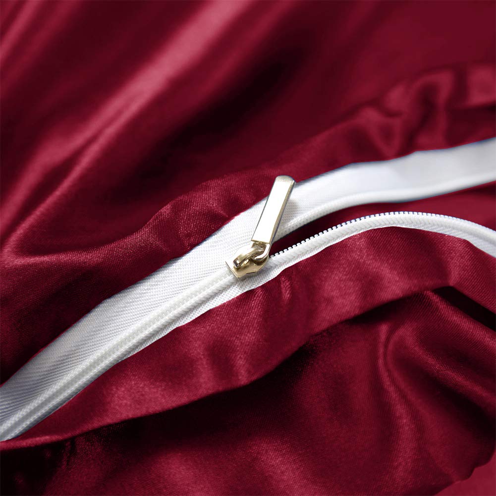 AiMay Satin Duvet Cover Set Bedding Sets Luxury Rich Silk Silky Super Soft Solid Color 2 Piece (1 Duvet Cover +1 Pillowcase) Honeymoon Sexy Reversible Stain-Resistant Wrinkle Free (Twin, Burgundy)