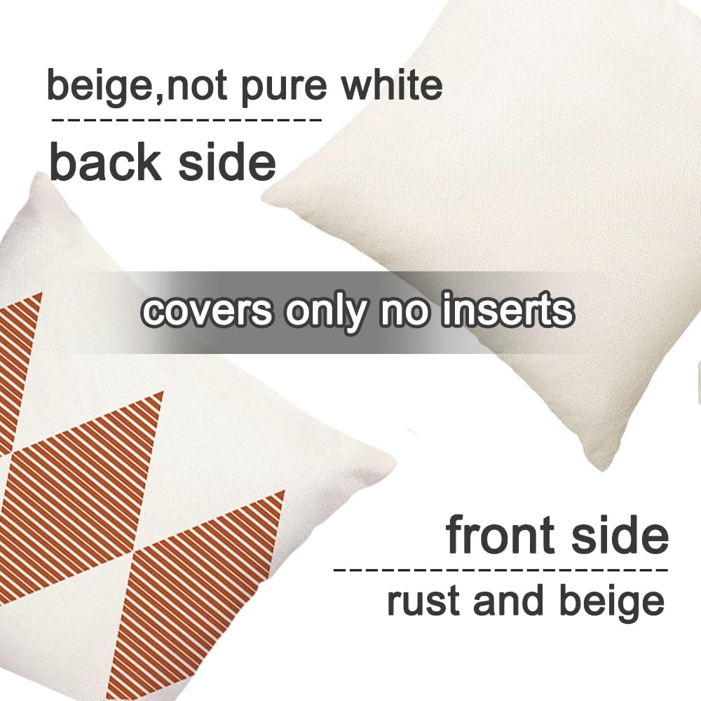 RABUSOFA Outdoor Pillows Covers 18x18 inch Waterproof,Fall Rust and Beige Boho Cushion Cases Set of 4 for Patio Furniture Sunbrella Couch(No Insert)