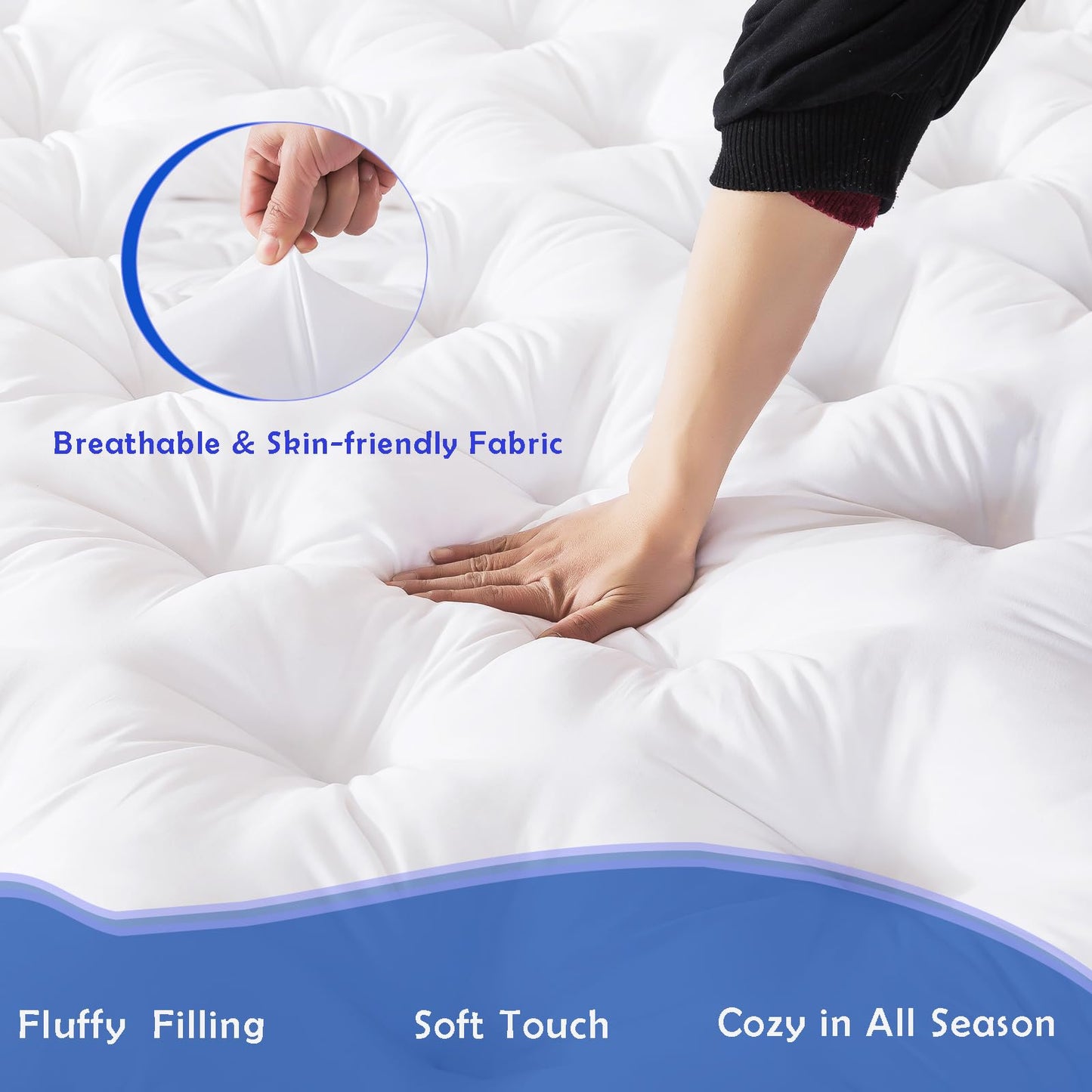WhatsBedding 5 Inch Memory Foam Mattress Topper Queen for Back Pain, Filled with Flfuffy Soft Breathable Stuffing, Thick Supportive Pillow Top Queen Mattress Topper