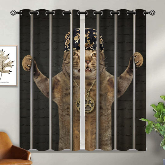ONINUO Cool Cat Blackout Curtains for Girls Boy Home Decor, Funny Cute Animal Police Office Grommet Thermal Insulated Drapes Darkening Window Curtain for Bedroom Living Room, 42 x 45 Inch