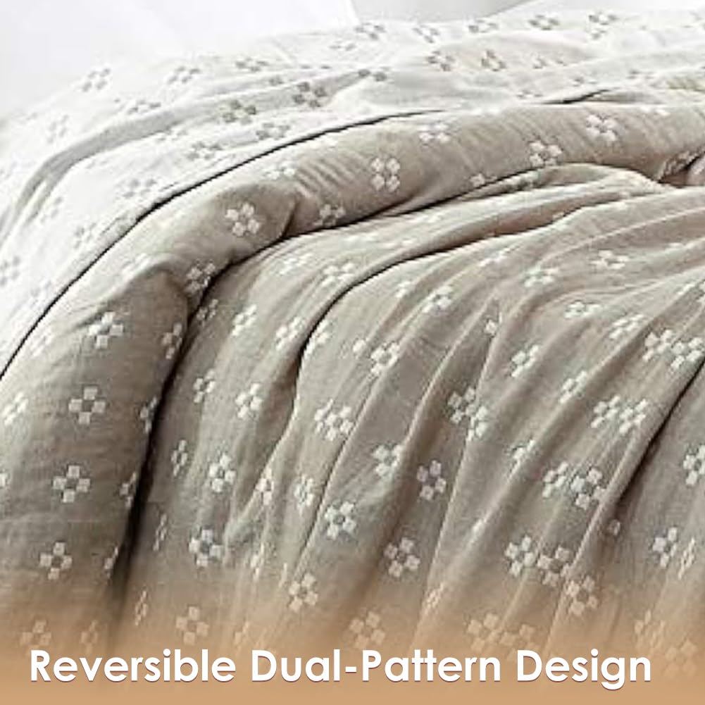 SHSYCER 2 Layer Cozy Lightweight Muslin Cotton Blanket for Bed, Couch & Sofa, Summer Bedding Coverlet with Pattern,Camel,Twin 59''x78''