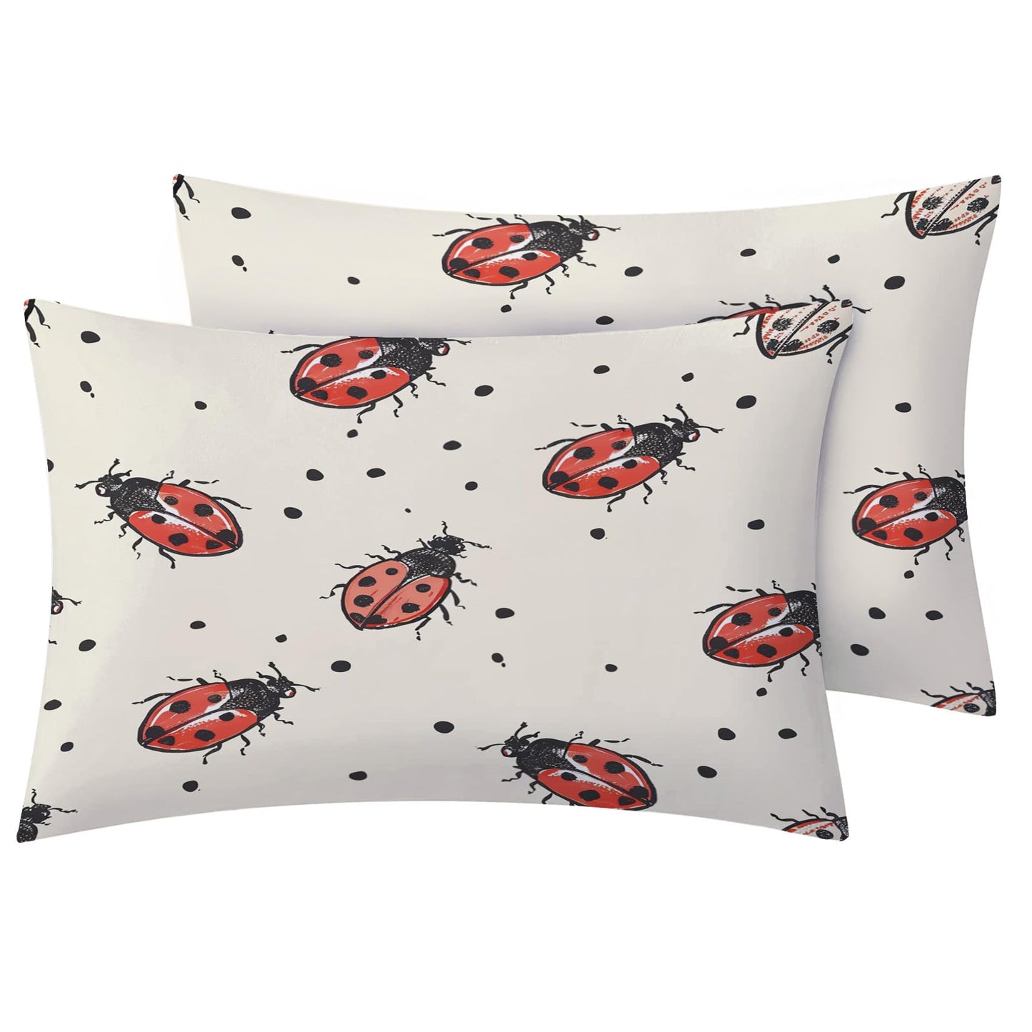 Rejkxyw King Size Sheets Set Ladybug - Insect Bed Sheets - Ladybugs Sheet Set - 12 Inch Deep Pocket - Ultra Soft Winkle Free Microfiber Bedding Sheets & Pillowcases 4 Piece