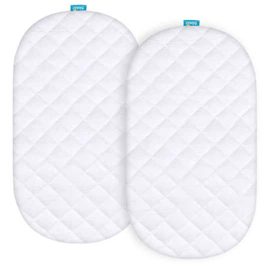 Waterproof Mattress Protector, Quilted Mattress Cover for Moses Basket Mattress & Silver Cross Stroller Bassinet Mattress, 2 Pack, Ultra Soft Surface, White