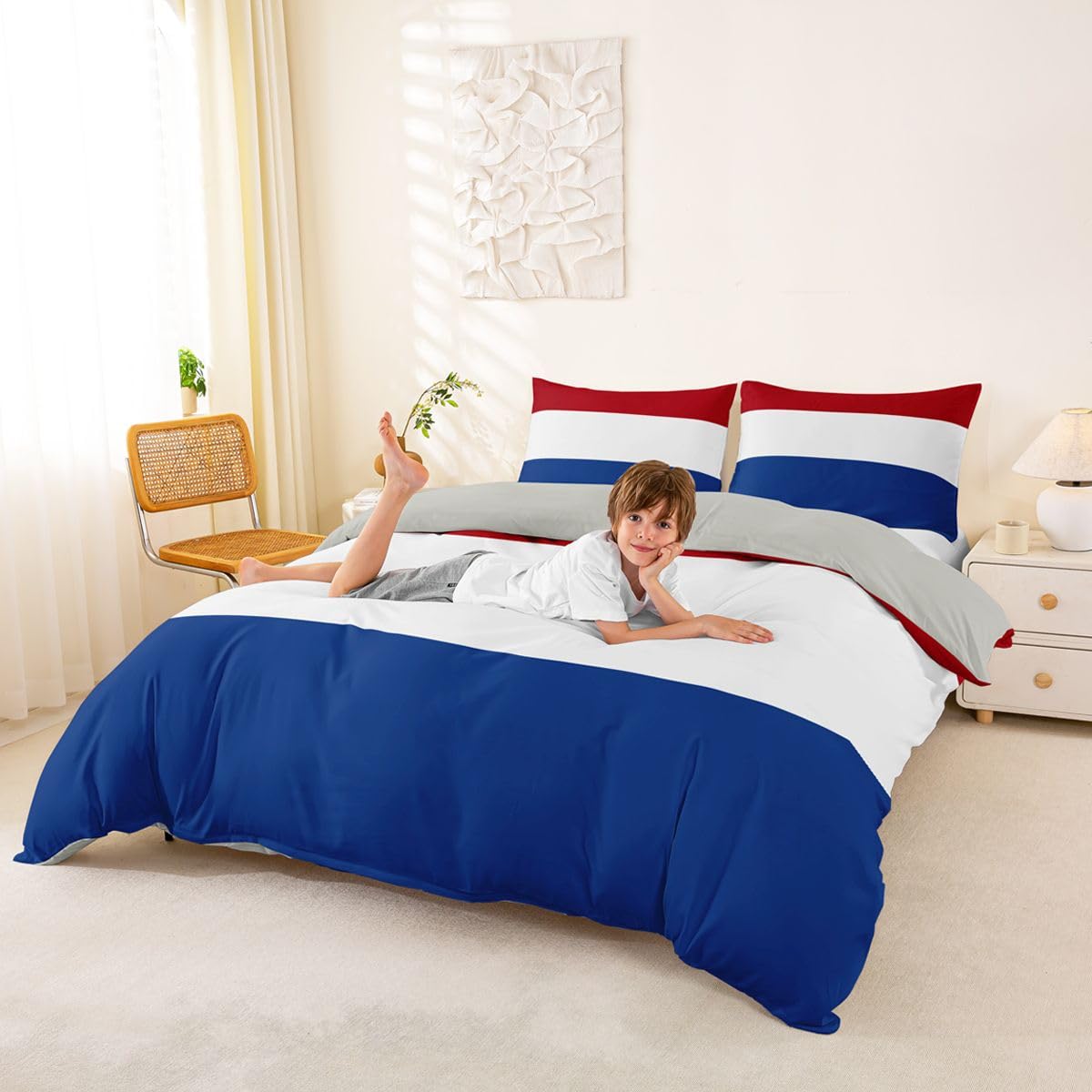 Feelyou Dutch Flag Duvet Cover Full Size Netherlands Comforter Cover for Boys Girls International Flag Bedding Set 3Pcs Soccer Sports Game Room Decor